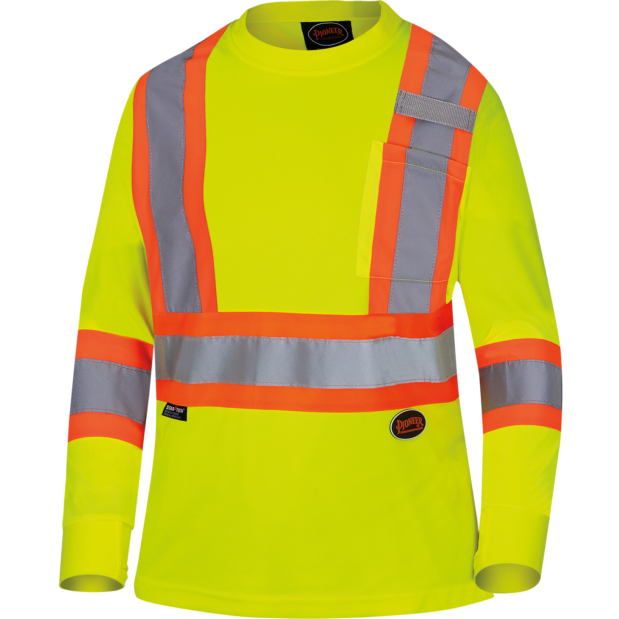 6969 Chandail de sécurité à manches longues en il-de-perdrix pour femme, Polyester, Moyen, Jaune lime haute visibilité