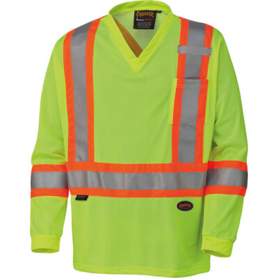 6985 Chandail de sécurité à manches longues pour circulation en micromaille, 2T-Grand, Jaune lime haute visibilité