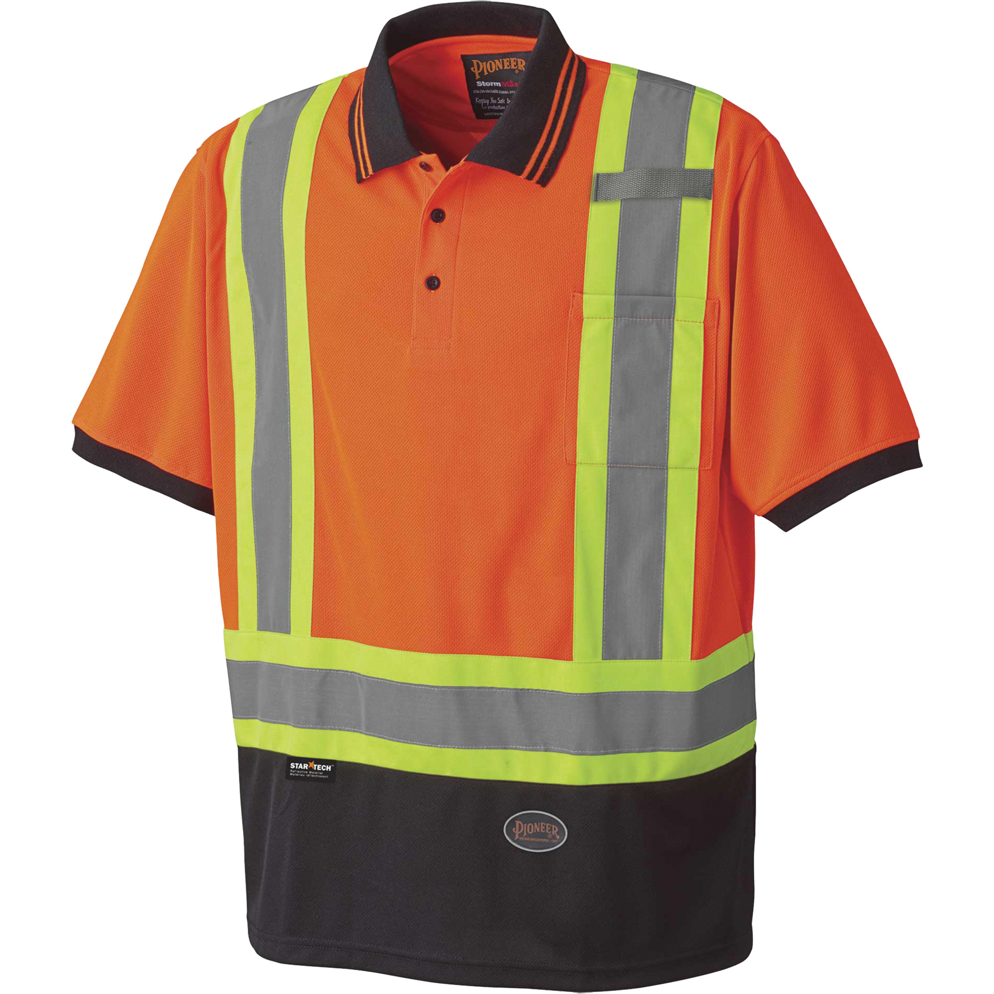 6986 Polo de sécurité en il-de-perdrix, Polyester, 5T-Grand, Orange haute visibilité