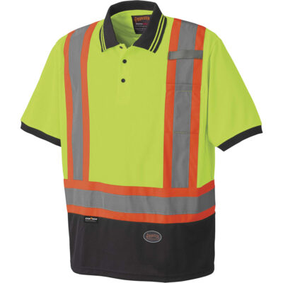 6987 Polo de sécurité en il-de-perdrix, Polyester, 5T-Grand, Jaune lime haute visibilité