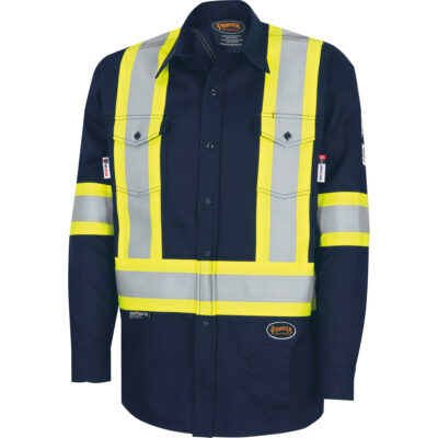 7742SF Chemise de sécurité haute visibilité résistant aux arcs électriques 88/12 FR-TechMD, Grand, Bleu marin