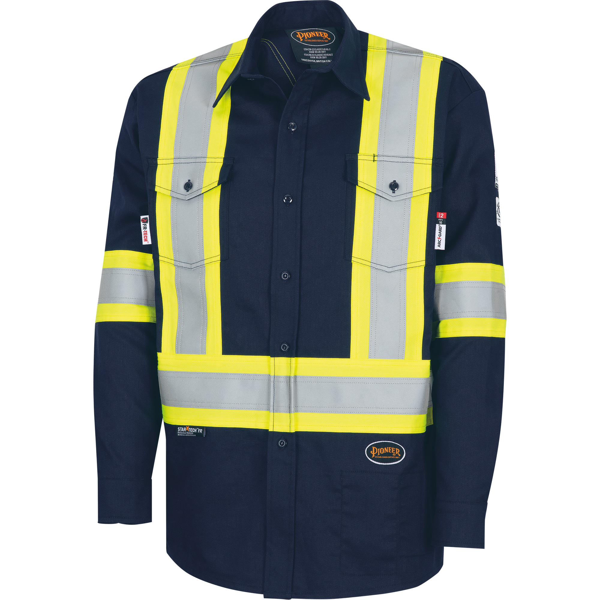 7742SF Chemise de sécurité haute visibilité résistant aux arcs électriques 88/12 FR-TechMD, Grand, Bleu marin