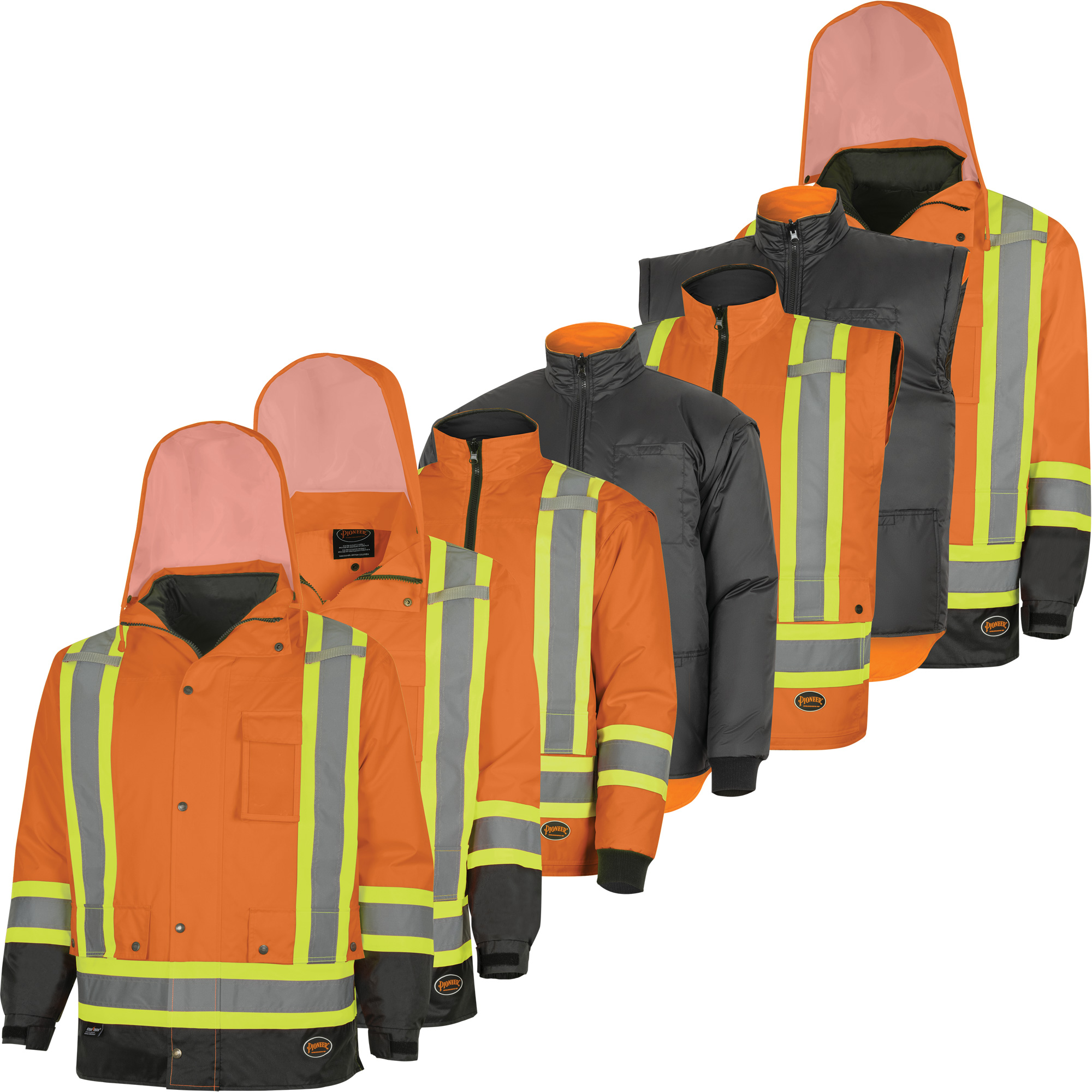 Parka de sécurité d'hiver imperméable 7-en-1 5056 PioneerMD Yukon, Polyester, Noir/Orange haute visibilité, 5T-Grand