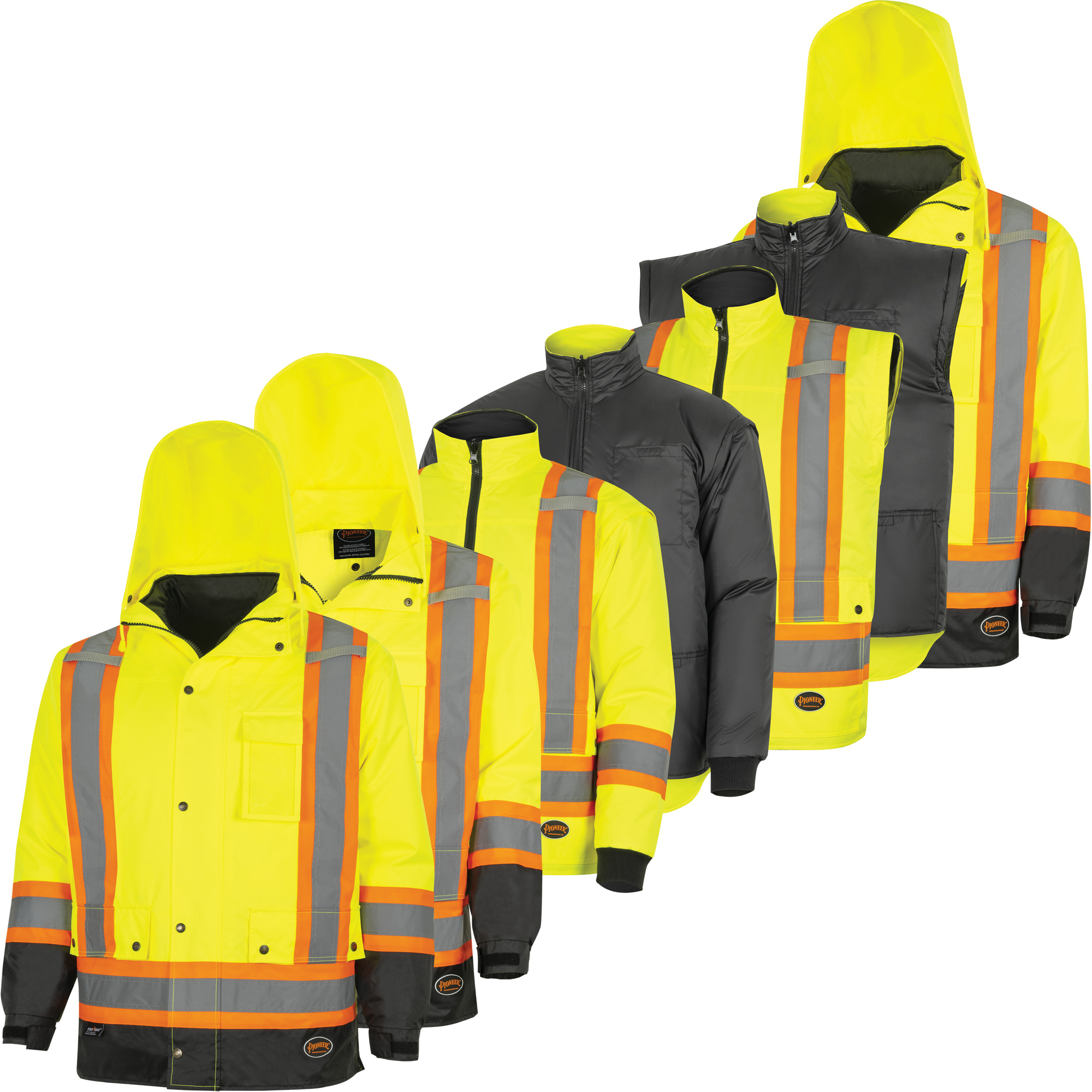 Parka de sécurité d'hiver imperméable 7-en-1 5057 PioneerMD Yukon, Polyester, Noir/Jaune lime haute visibilité, 5T-Grand