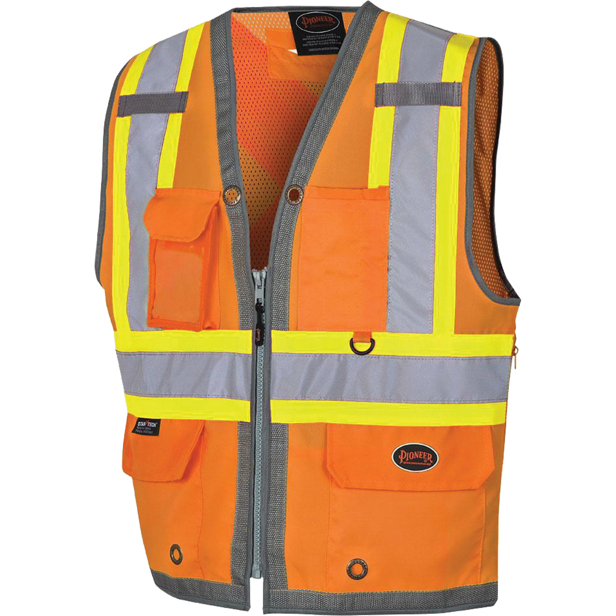 Veste de sécurité pour arpenteur Pioneer avec fermeture à glissière et dos en maille, Orange haute visibilité, 4T-Grand, Polyester