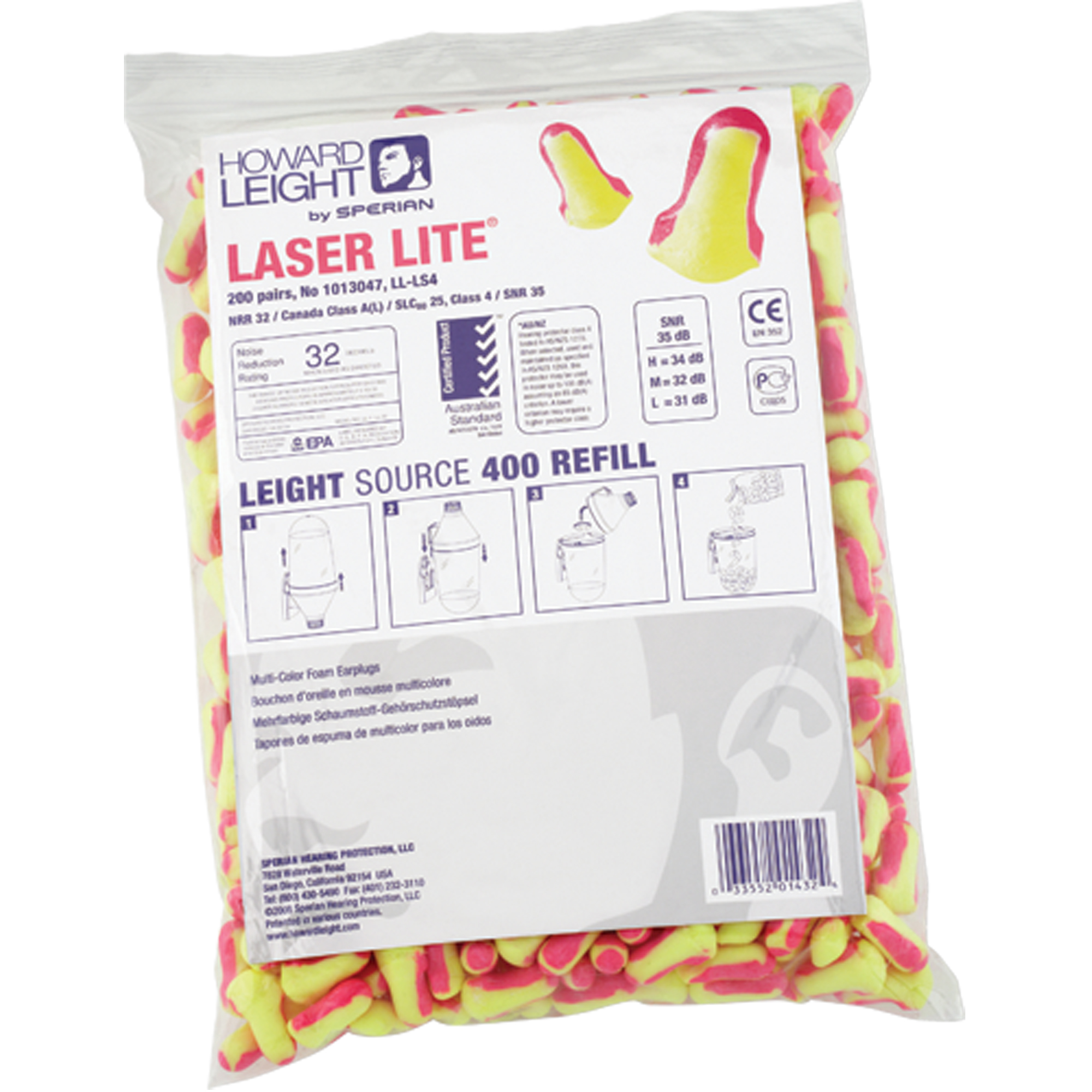 Bouchons d'oreilles jetables Laser LiteMD de Howard LeightMC, Vrac - Sac en poly