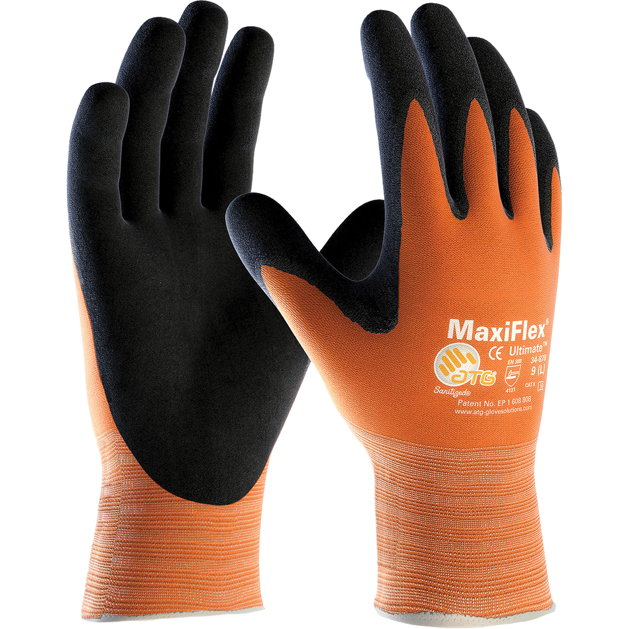 Gants sans coutures haute visibilité ATG MaxiFlexMD UltimateMC, Grand, Rêvetement Nitrile, Calibre 15, Enveloppe en LycraMD/Nylon