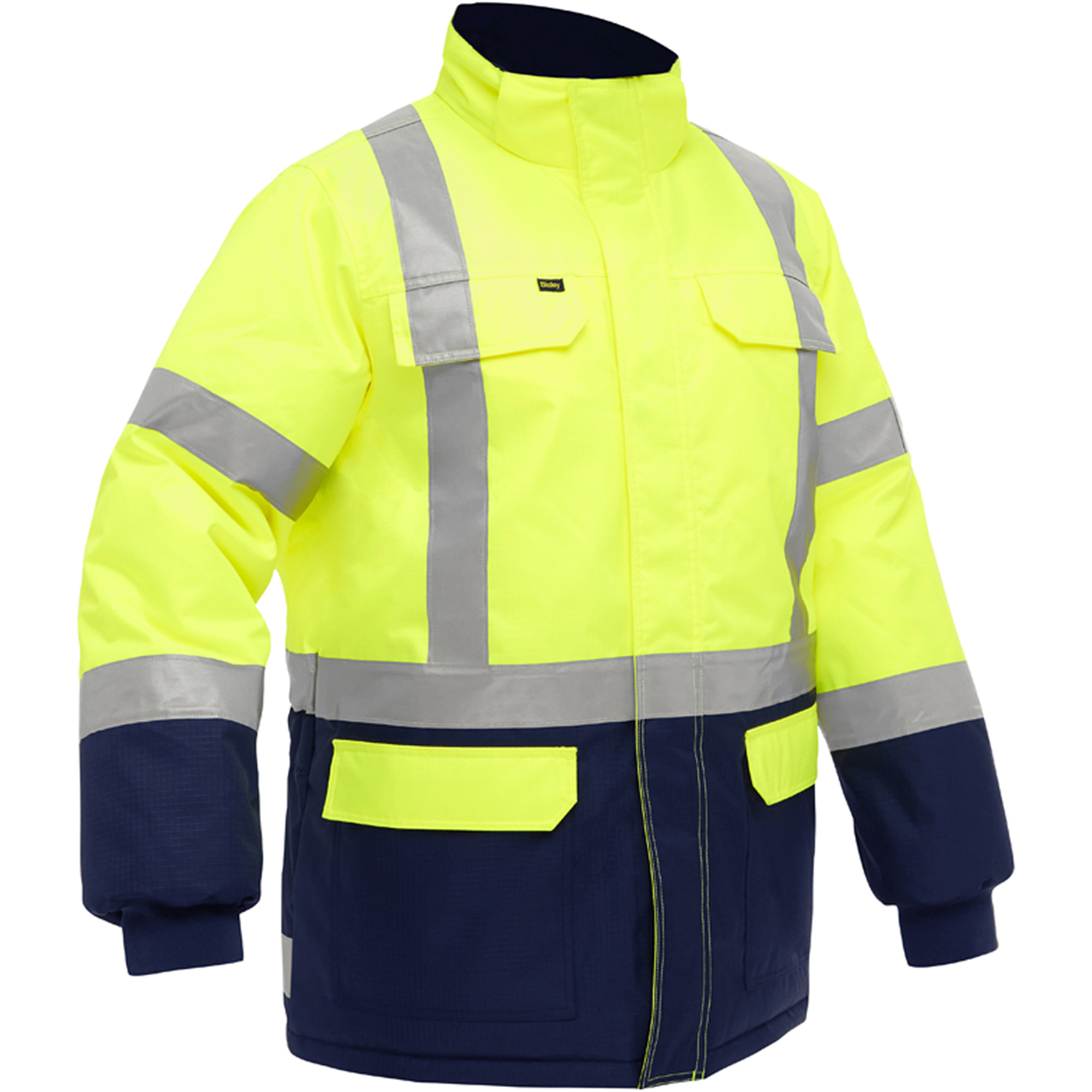 Manteau pour le froid extrême avec bas bleu marin et X au dos BisleyMD, Polyester, Jaune lime haute visibilité, 2T-Grand