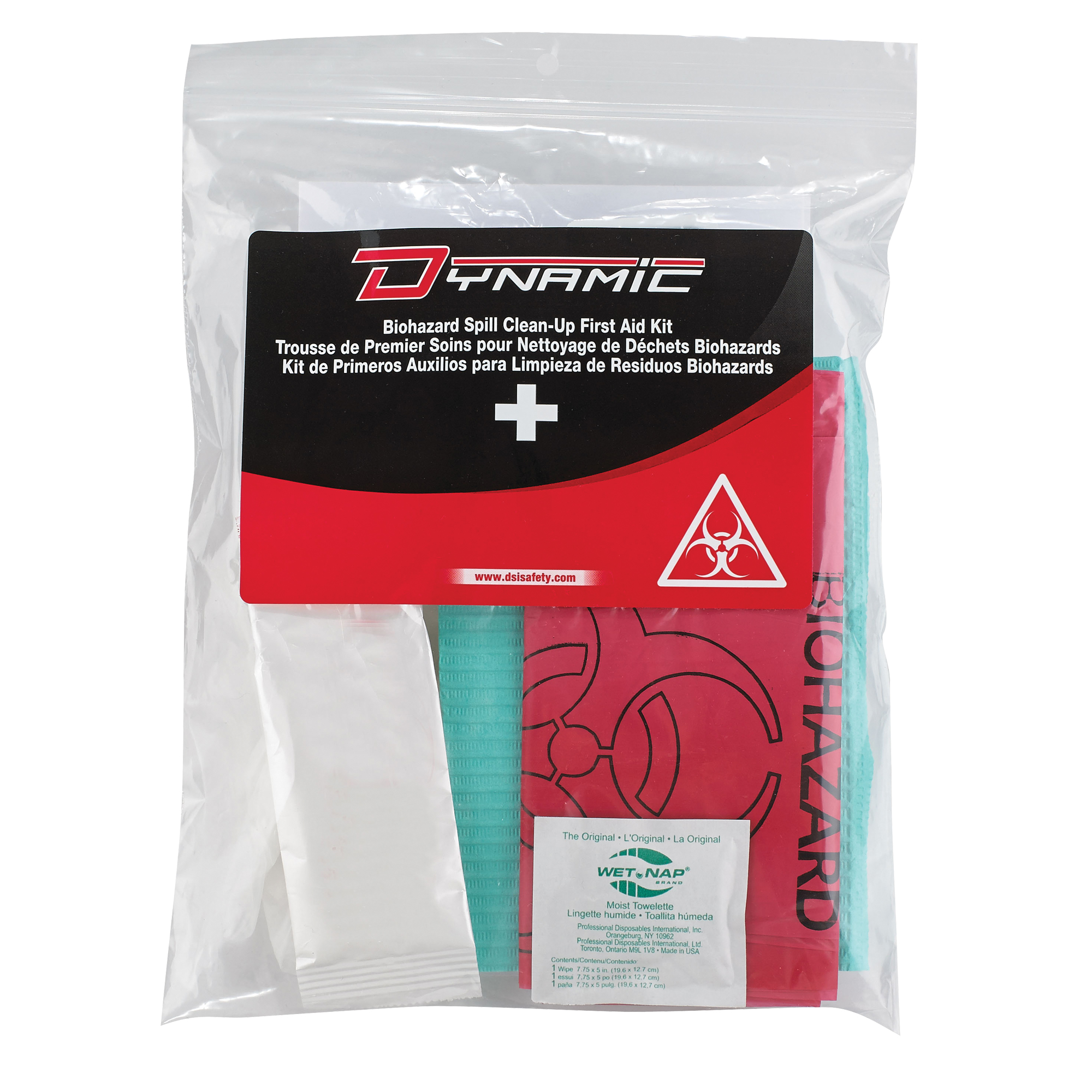 Trousse de premiers soins pour nettoyage de biorisques DynamicMC, Dispositif médical Classe 1, Sac en plastique refermable