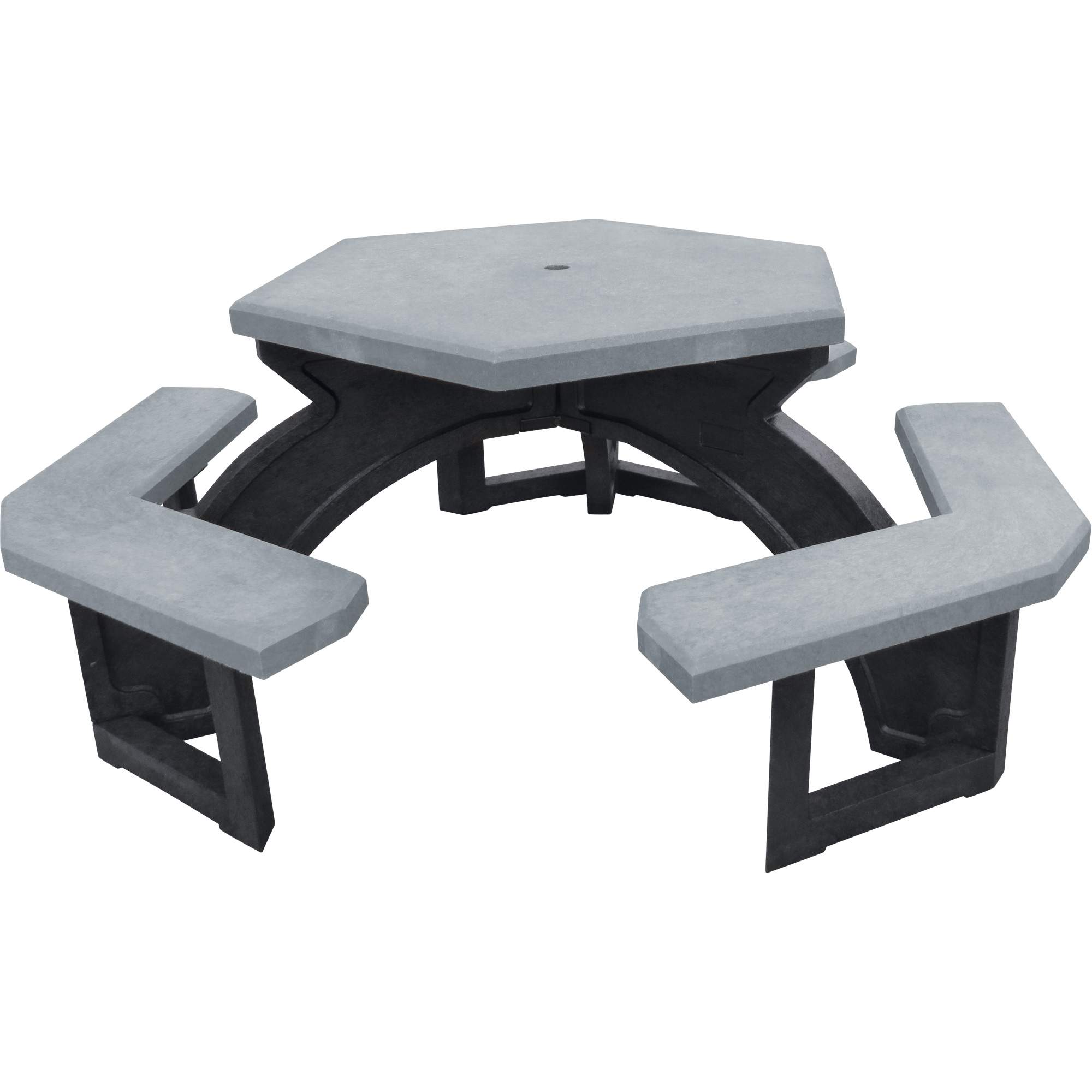 Tables de pique-nique hexagonales en plastique recyclé, 78" lo x 78" la, Gris