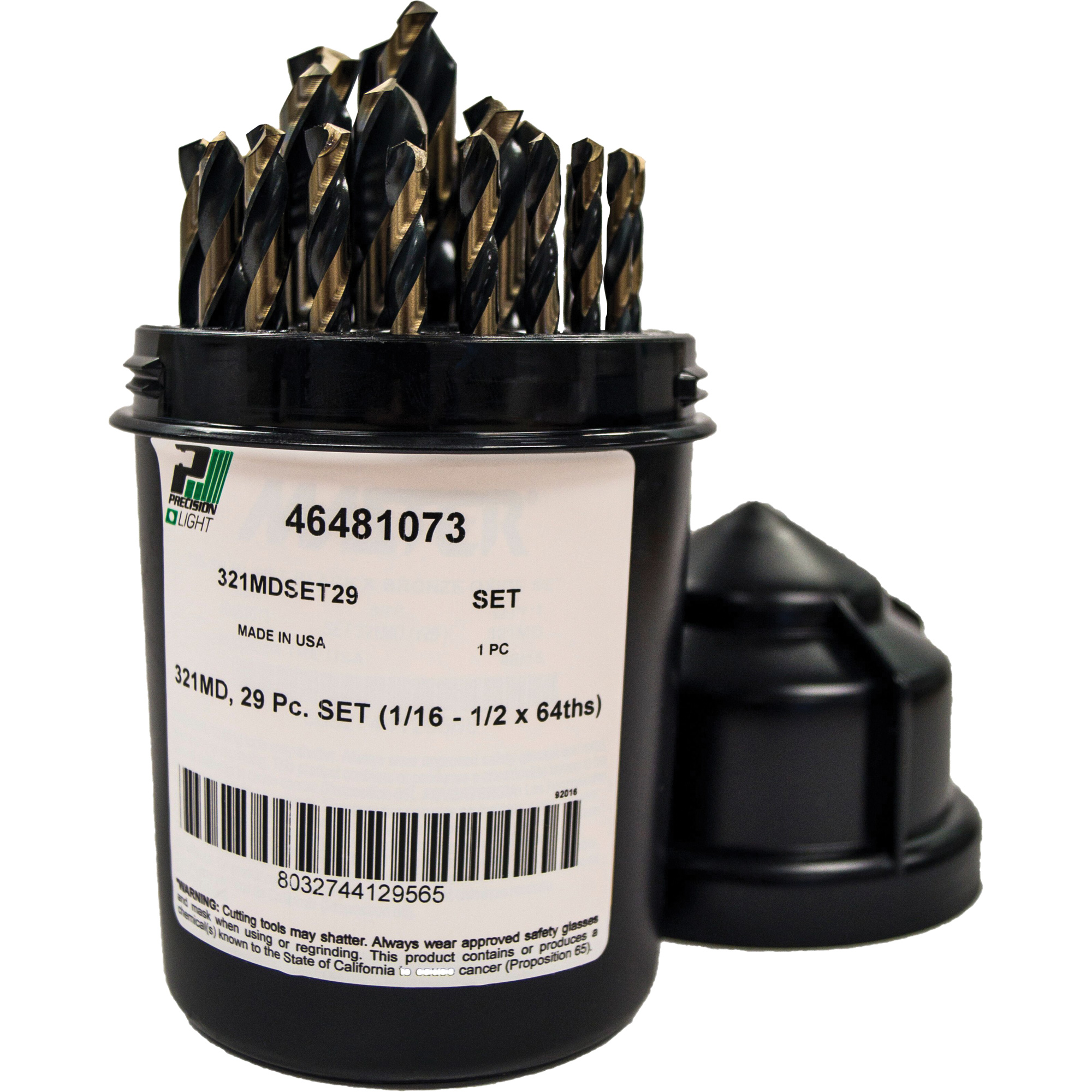 Foret pour mécanicien série courte 135° - 1/16" à 1/2" par 1/64", 29 morceaux, Acier rapide