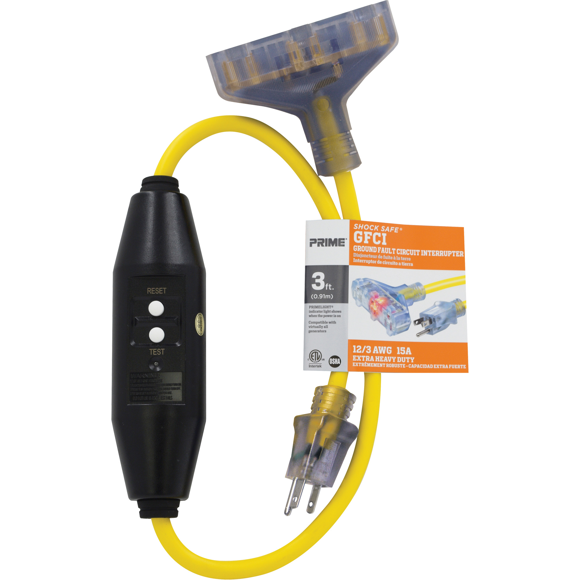 Adaptateurs pour disjoncteurs de fuite à la terre à trois prises ShocksafeMD, 125 V, 15 A, Cordon de 3'