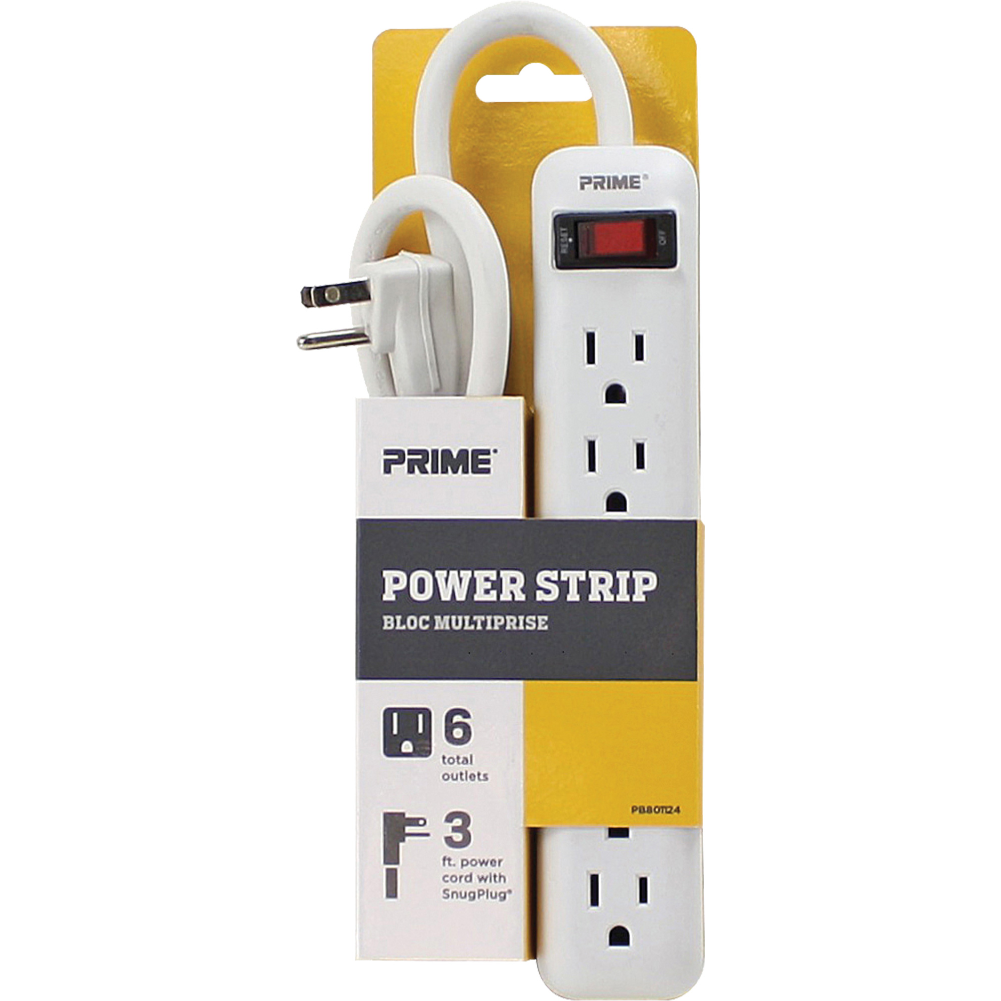 Bloc multiprise, 6 Prise(s), 3', 15 A, 1875 W, 125 V