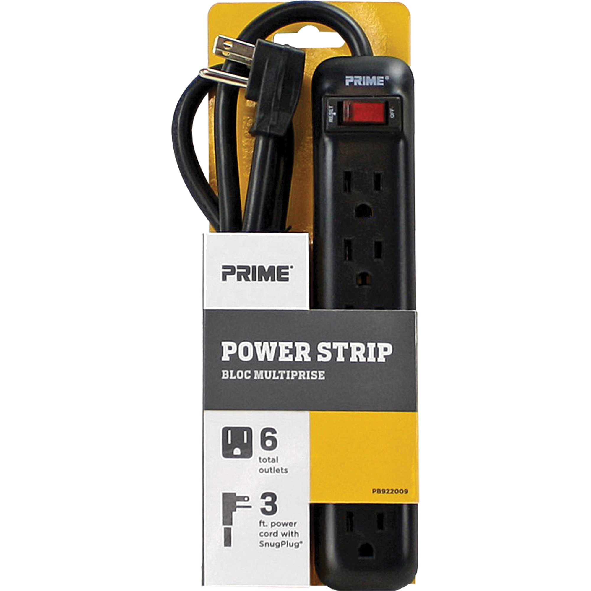Bloc multiprise, 6 Prise(s), 3', 15 A, 1875 W, 125 V