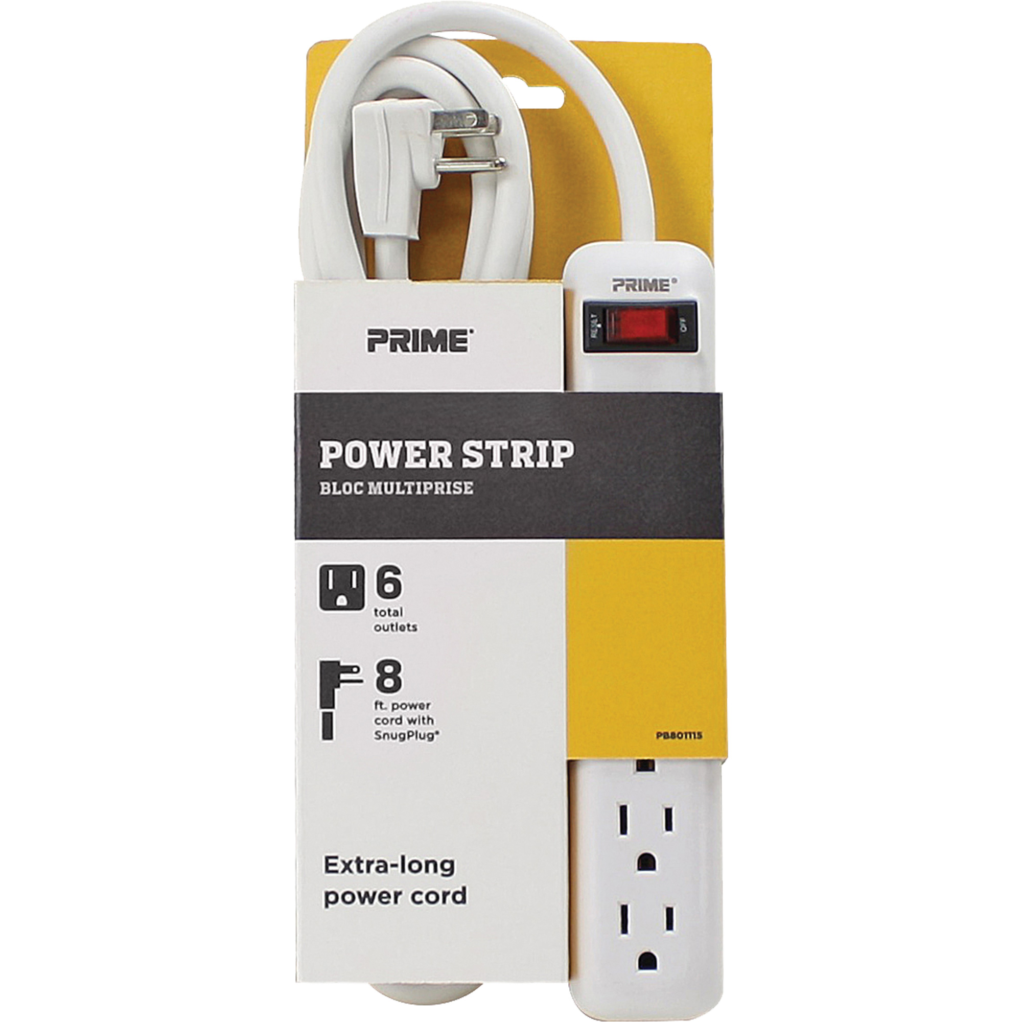 Bloc multiprise, 6 Prise(s), 8', 15 A, 1875 W, 125 V