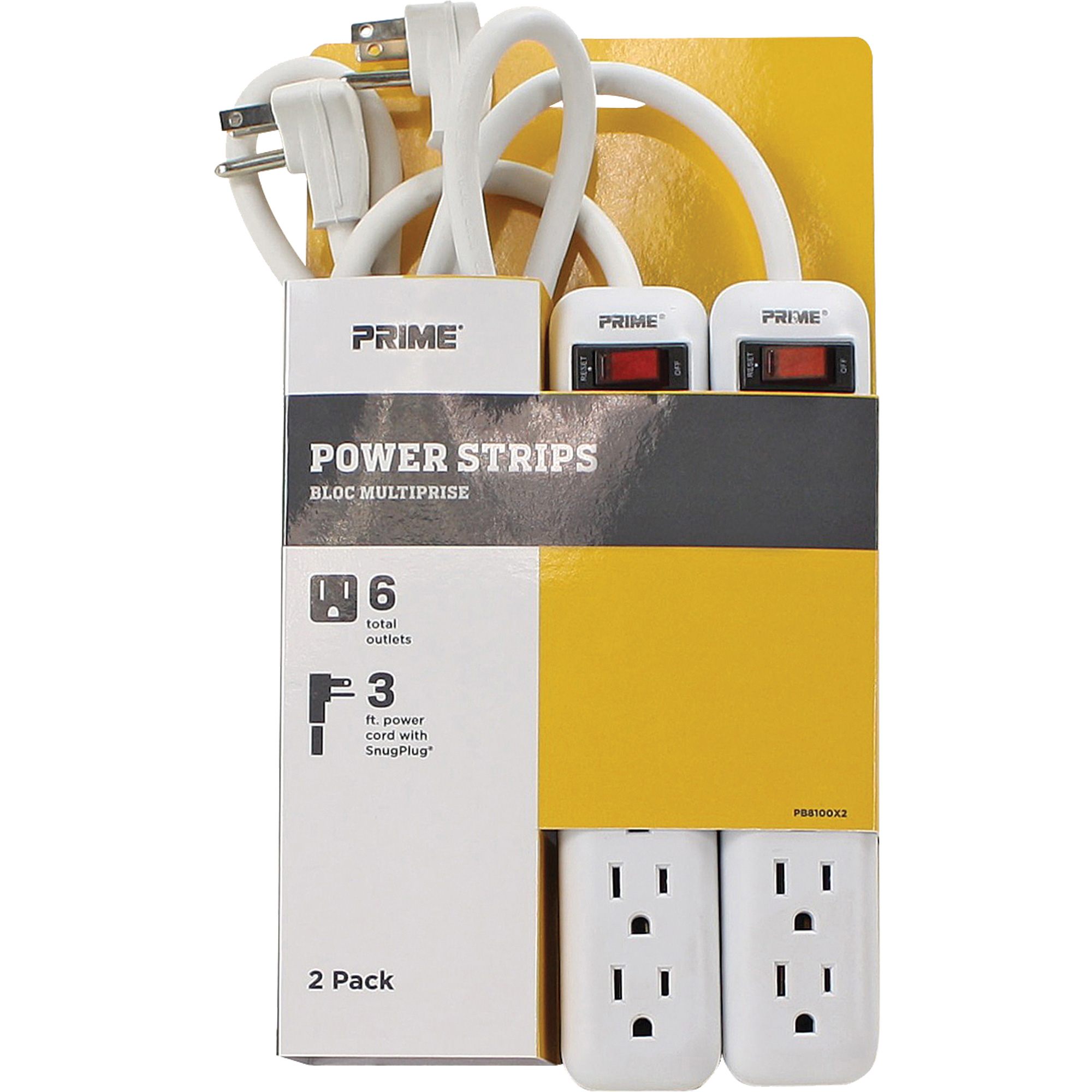 Bloc multiprise paquet de 2, 6 Prise(s), 3', 15 A, 1875 W, 125 V