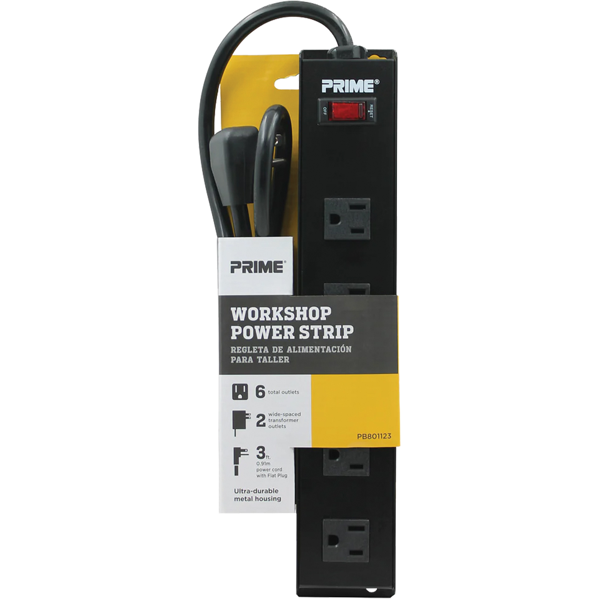 Bloc multiprise pour atelier en métal, 6 Prise(s), 3', 15 A, 1875 W, 125 V