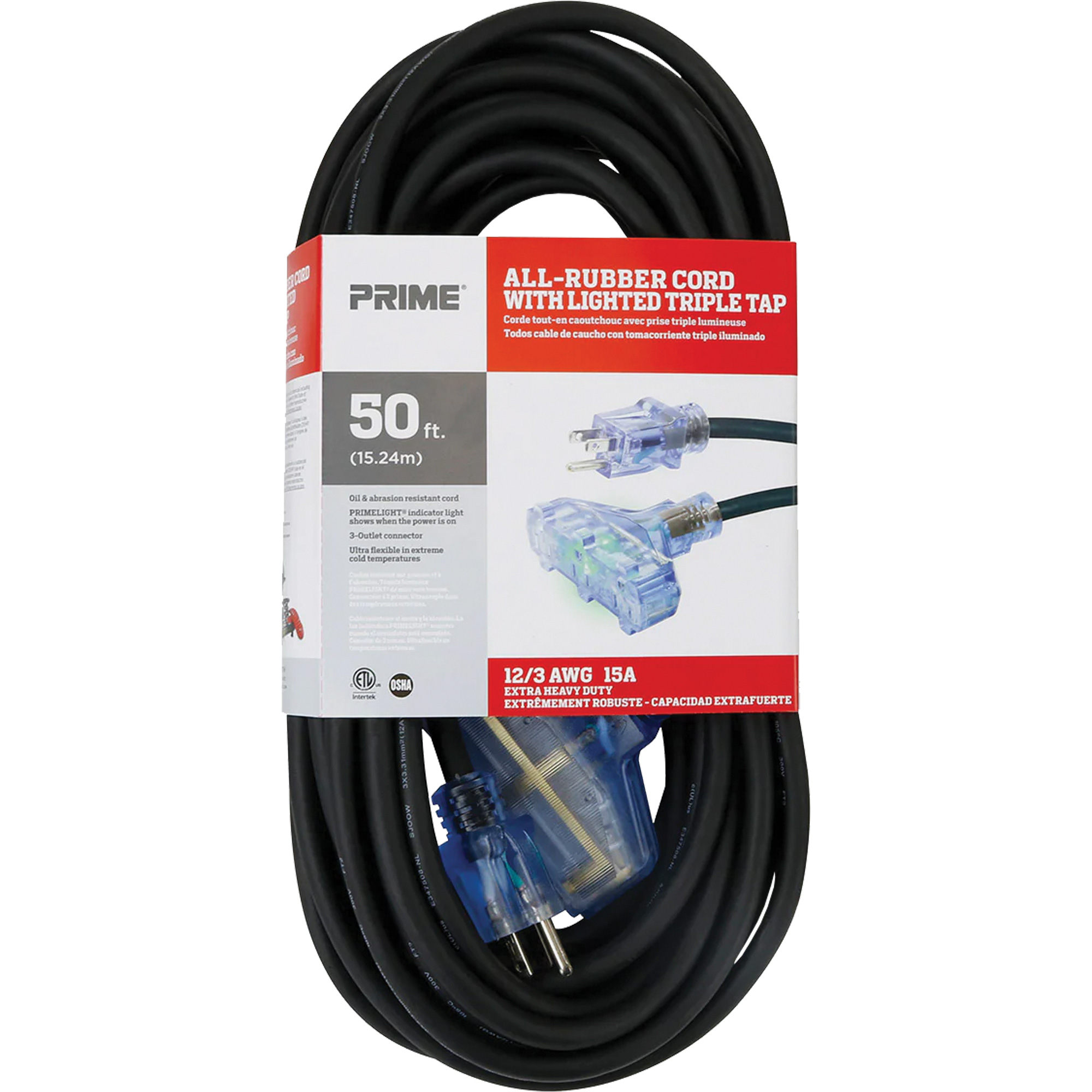 Cordon rallonge All-RubberMC, Extérieur, SJOOW, AWG 12/3, 15 A, 3 prise(s), 50'