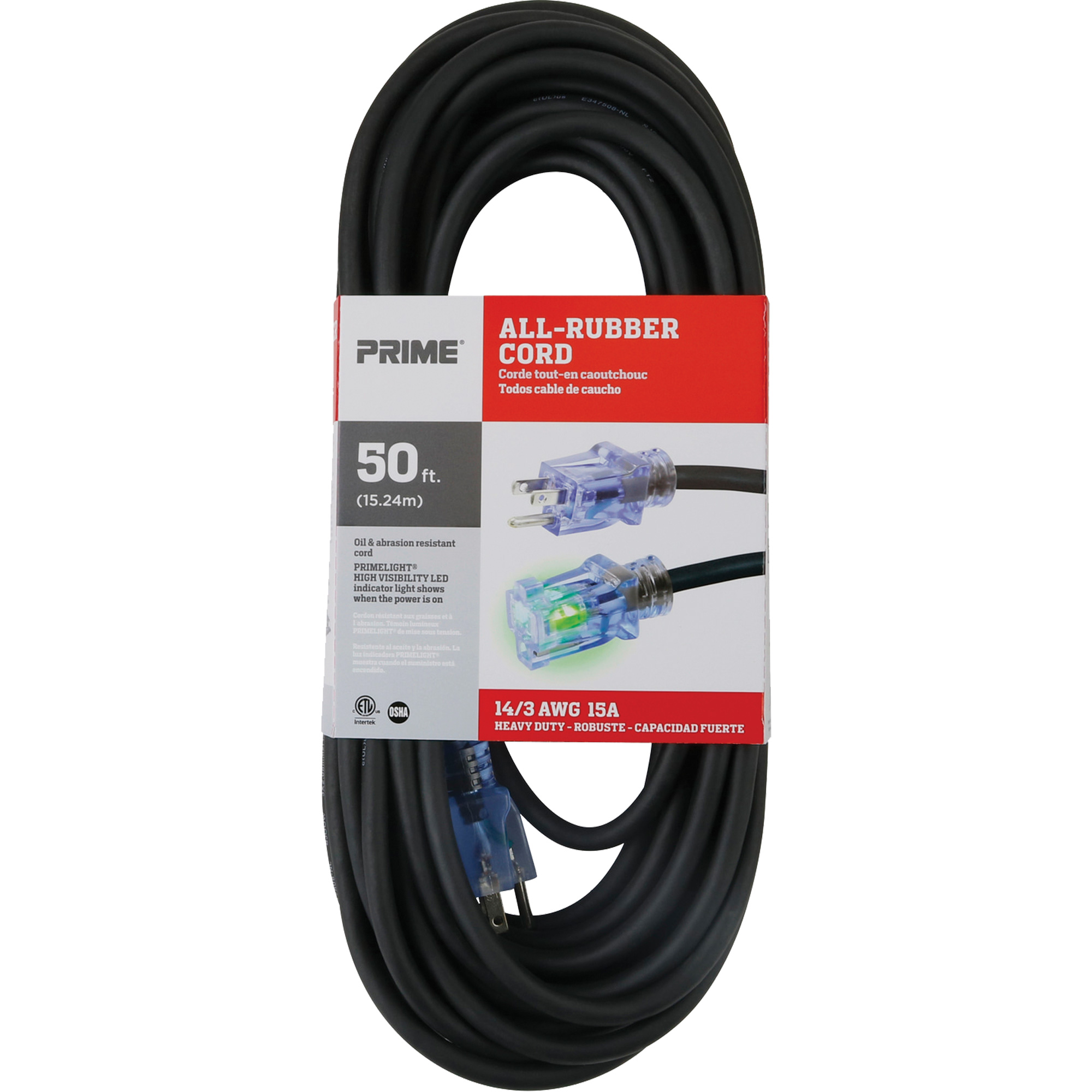 Cordon rallonge All-RubberMC, Extérieur, SJOOW, AWG 14/3, 15 A, 50'