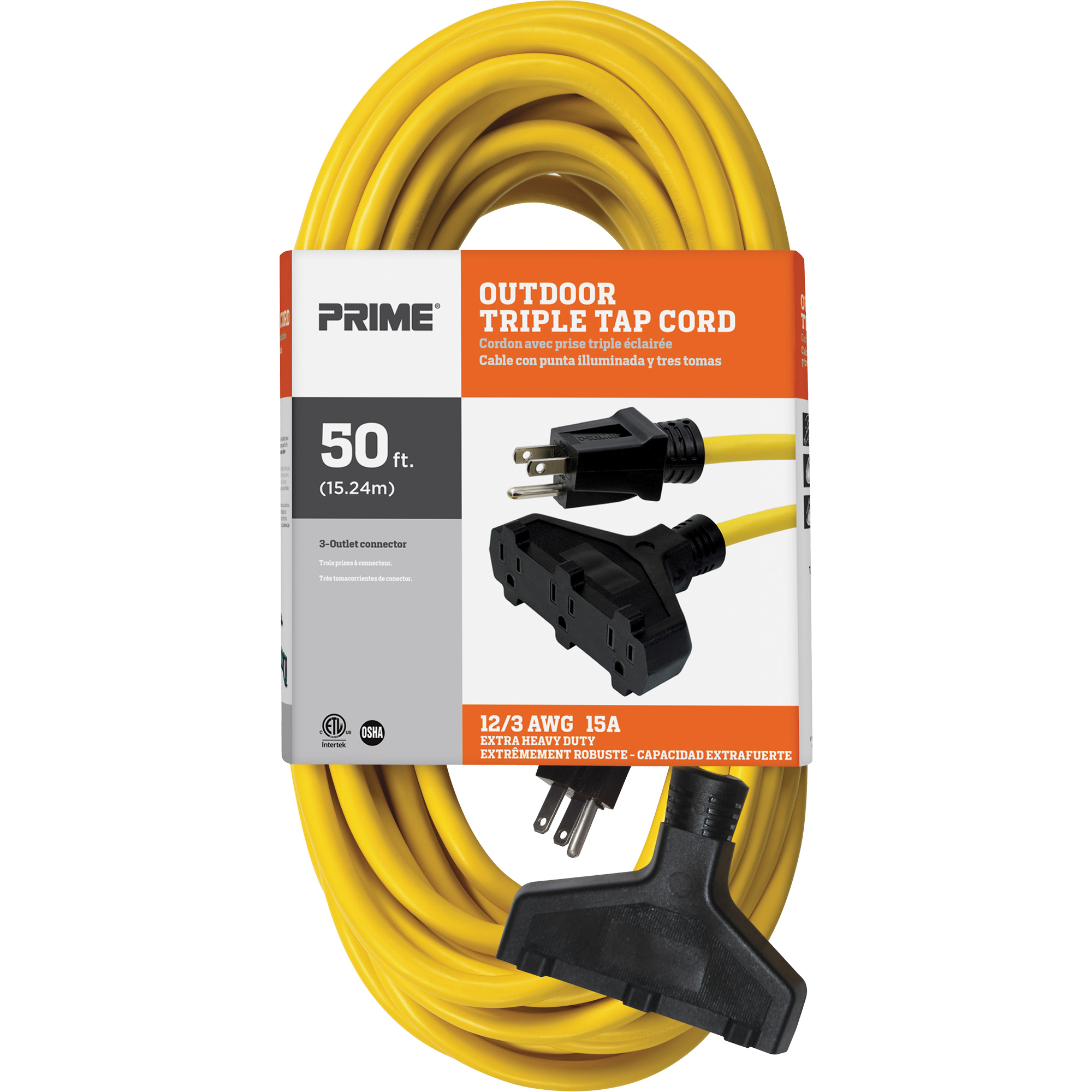 Cordon rallonge en vinyle, Extérieur, SJTW, AWG 12/3, 15 A, 3 prise(s), 50'