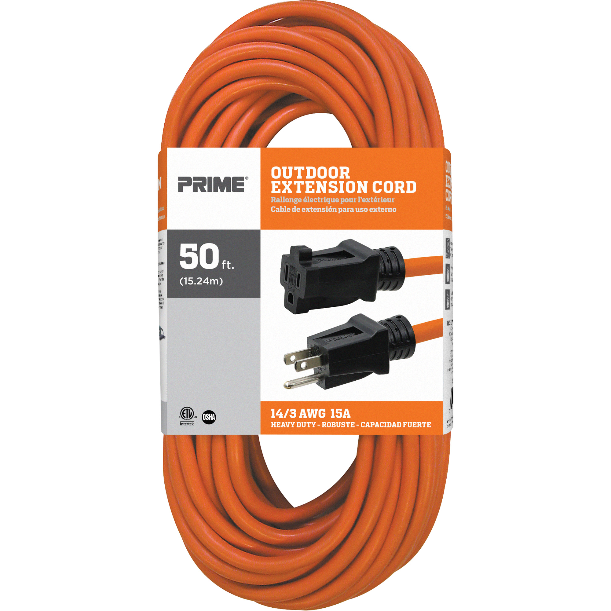 Cordon rallonge en vinyle, Extérieur, SJTW, AWG 14/3, 15 A, 50'