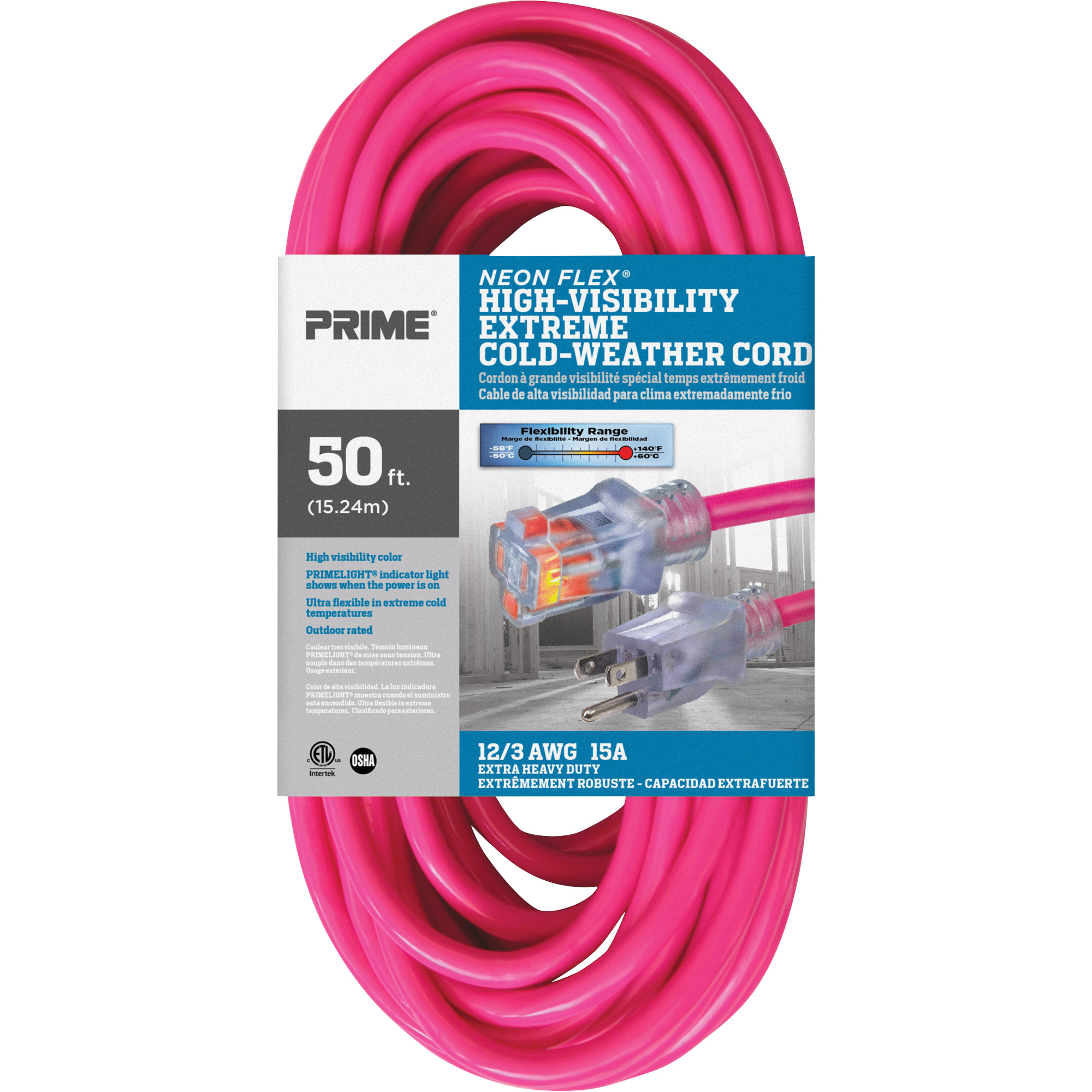 Cordon rallonge haute visibilité Neon FlexMD, Extérieur, SJTW, AWG 12/3, 15 A, 50'