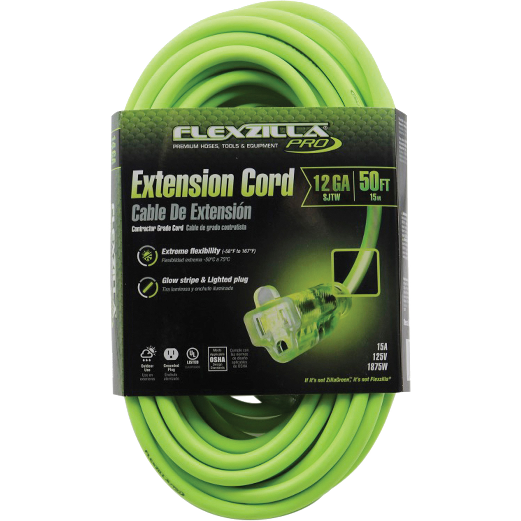 Cordon rallonge industriel FlexzillaMD Pro, Toutes saisons, SJTW, AWG 12/3, 15 A, 50'