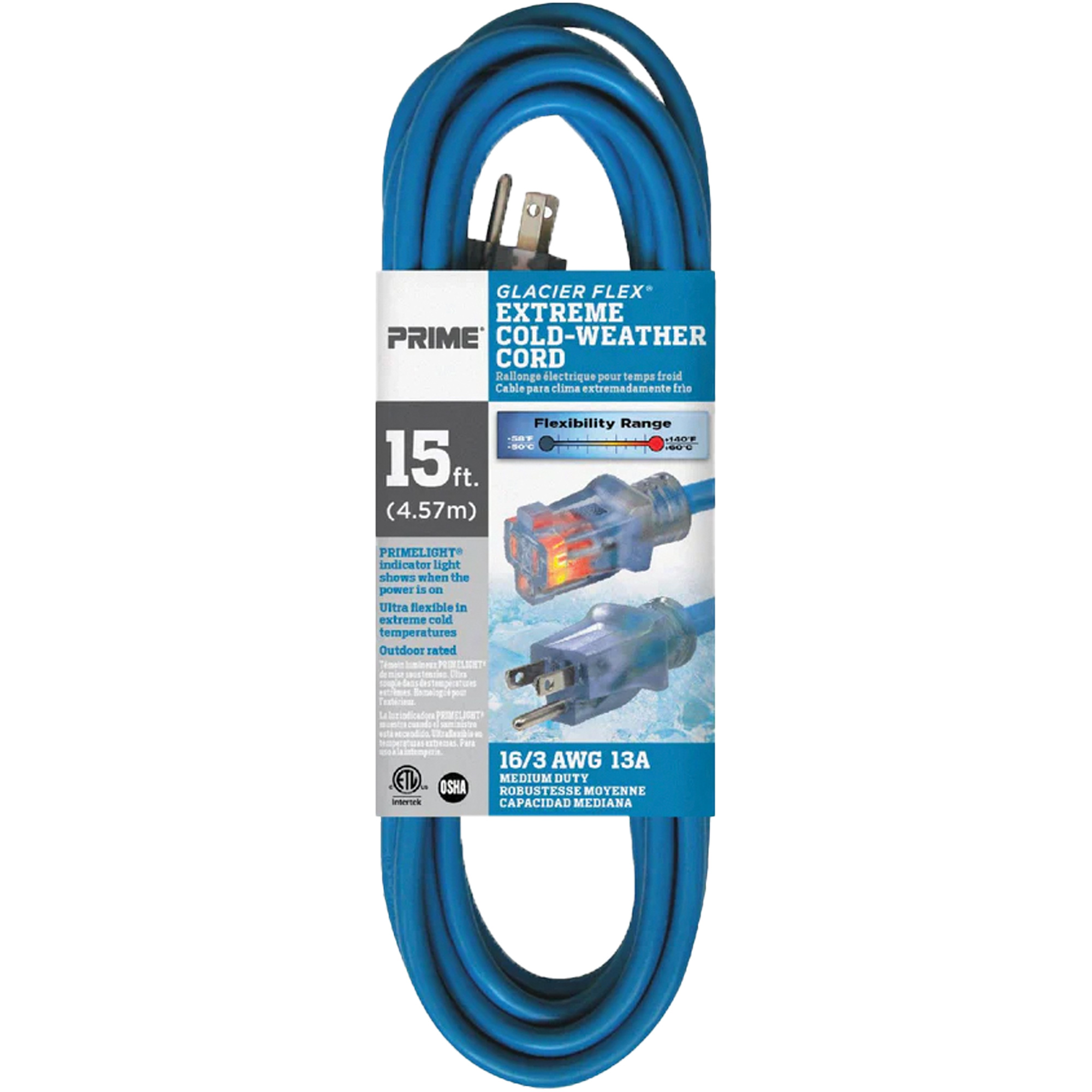 Cordon rallonge pour le froid extrême Glacier FlexMD, Extérieur, SJTW, AWG 16/3, 13 A, 15'