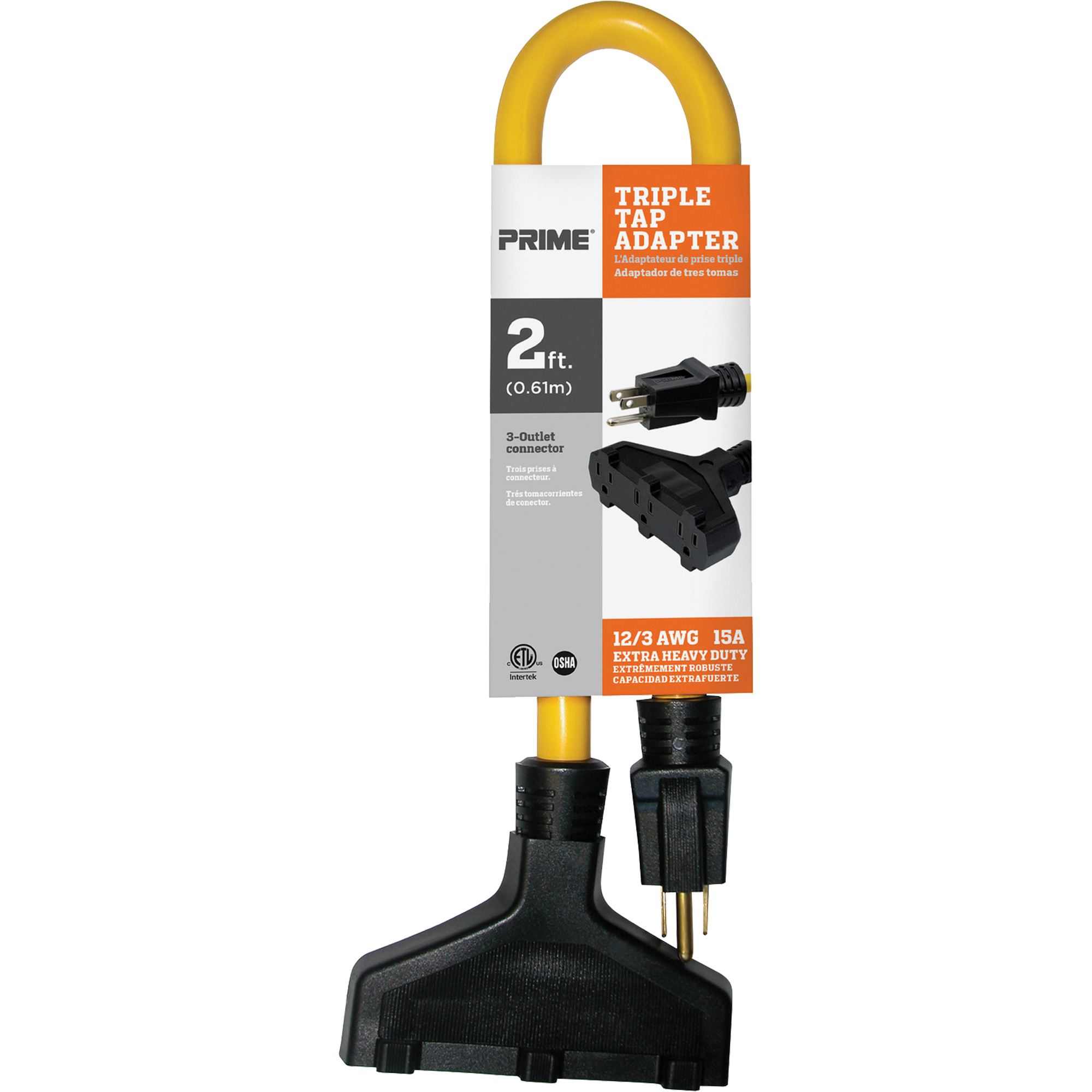 Fiche à trois prises, Extérieur, STW, AWG 12/3, 15 A, 3 prise(s), 2'