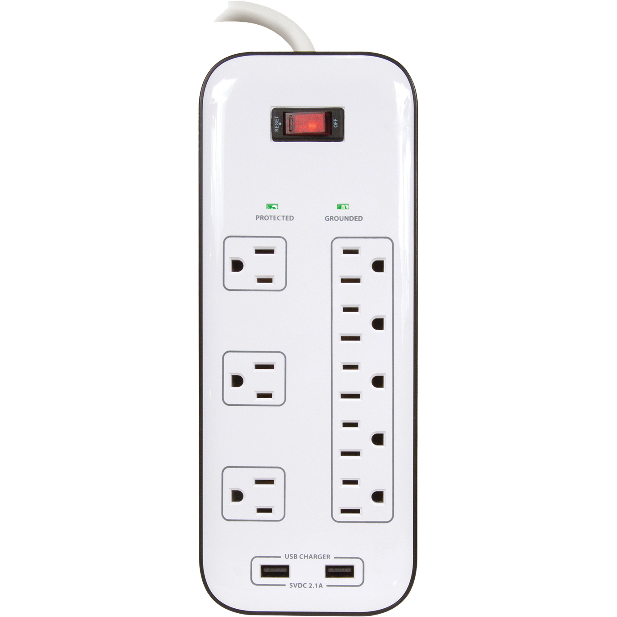 Limiteurs de surtension avec chargeur USB, 8 Prises, 2400 J, 1875 W, Cordon 6' – Image 2