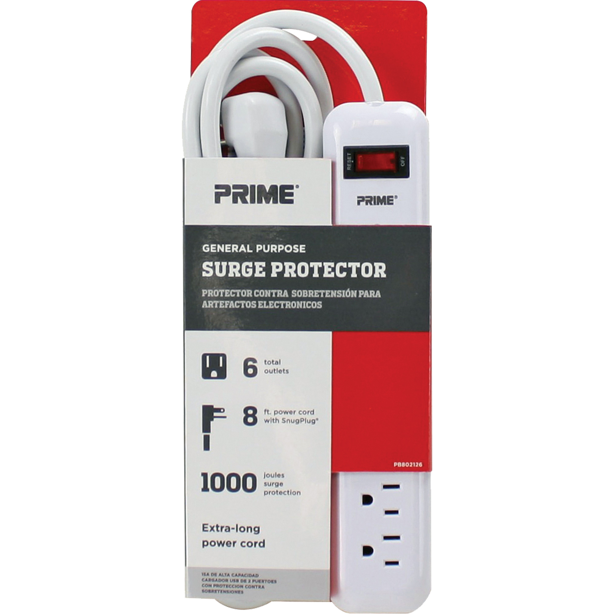 Protecteurs de surtension, 6 Prises, 1000 J, 1875 W, Cordon 8'