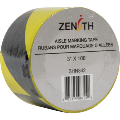 Aisle Marking Tape, 3" x 108', PVC, Noir et jaune