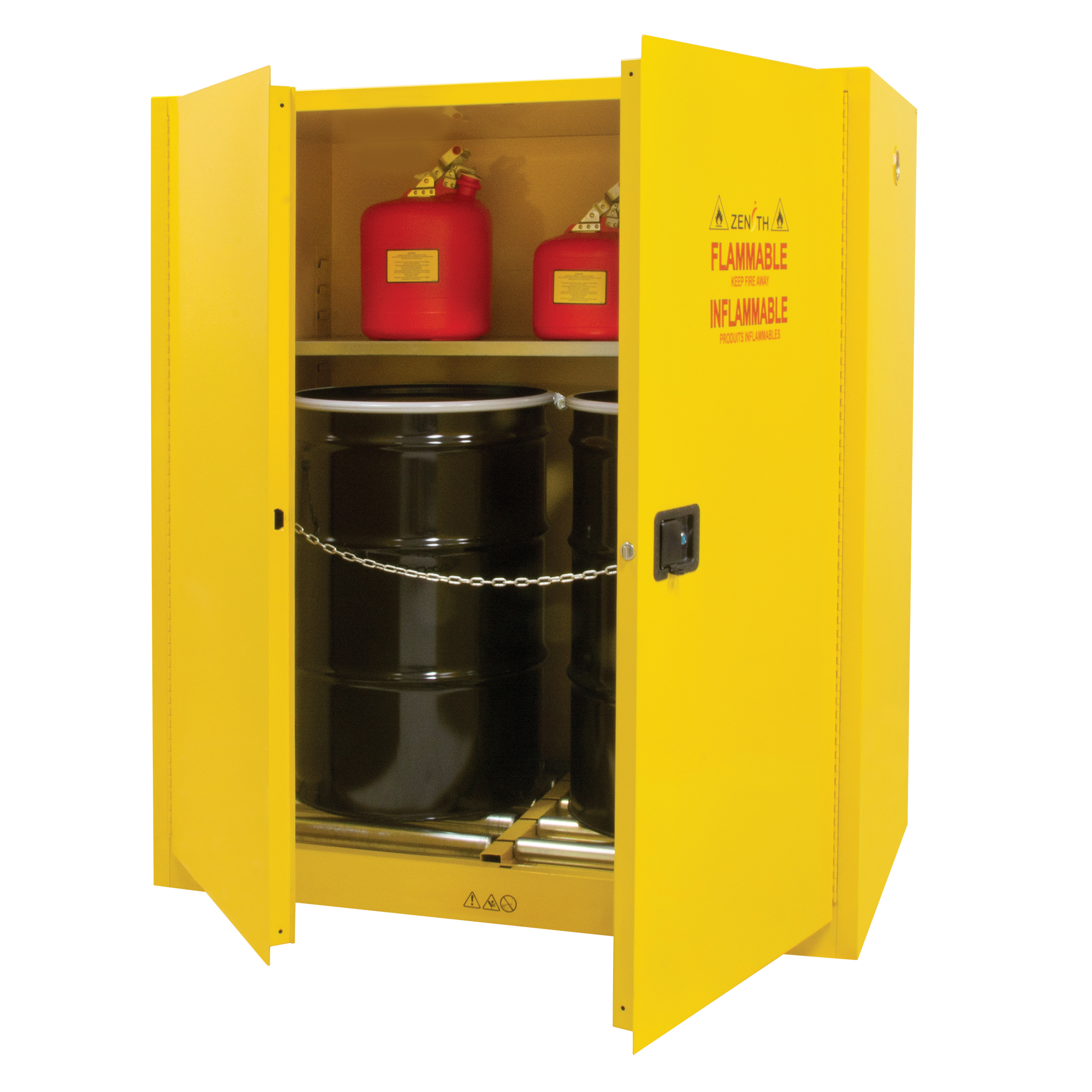 Armoire pour entreposage de barils à la verticale, Capacité de 110 gal. US, 2 barils, Jaune