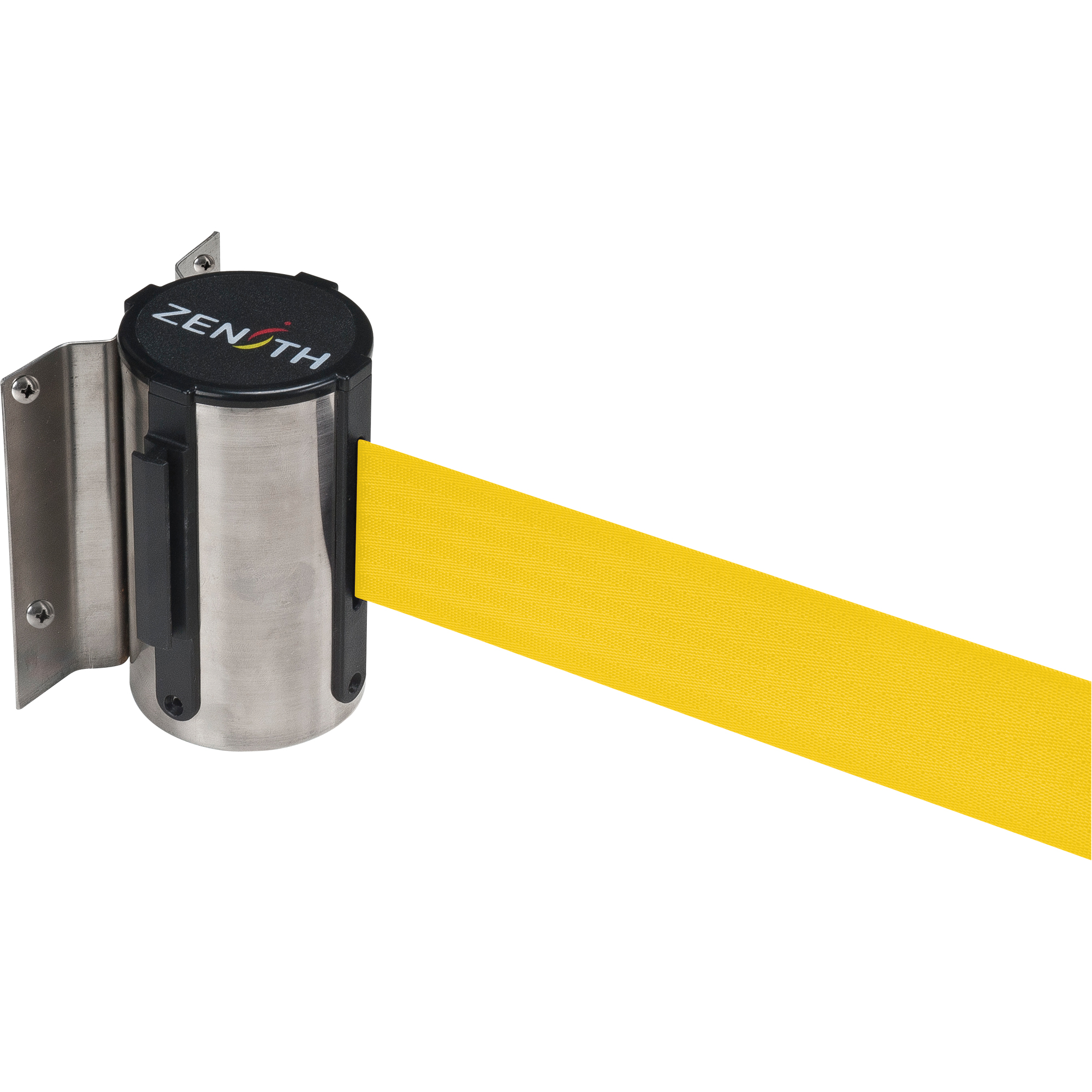 Barrière à fixation murale, Acier, Fixation par vis, 12', Ruban Jaune