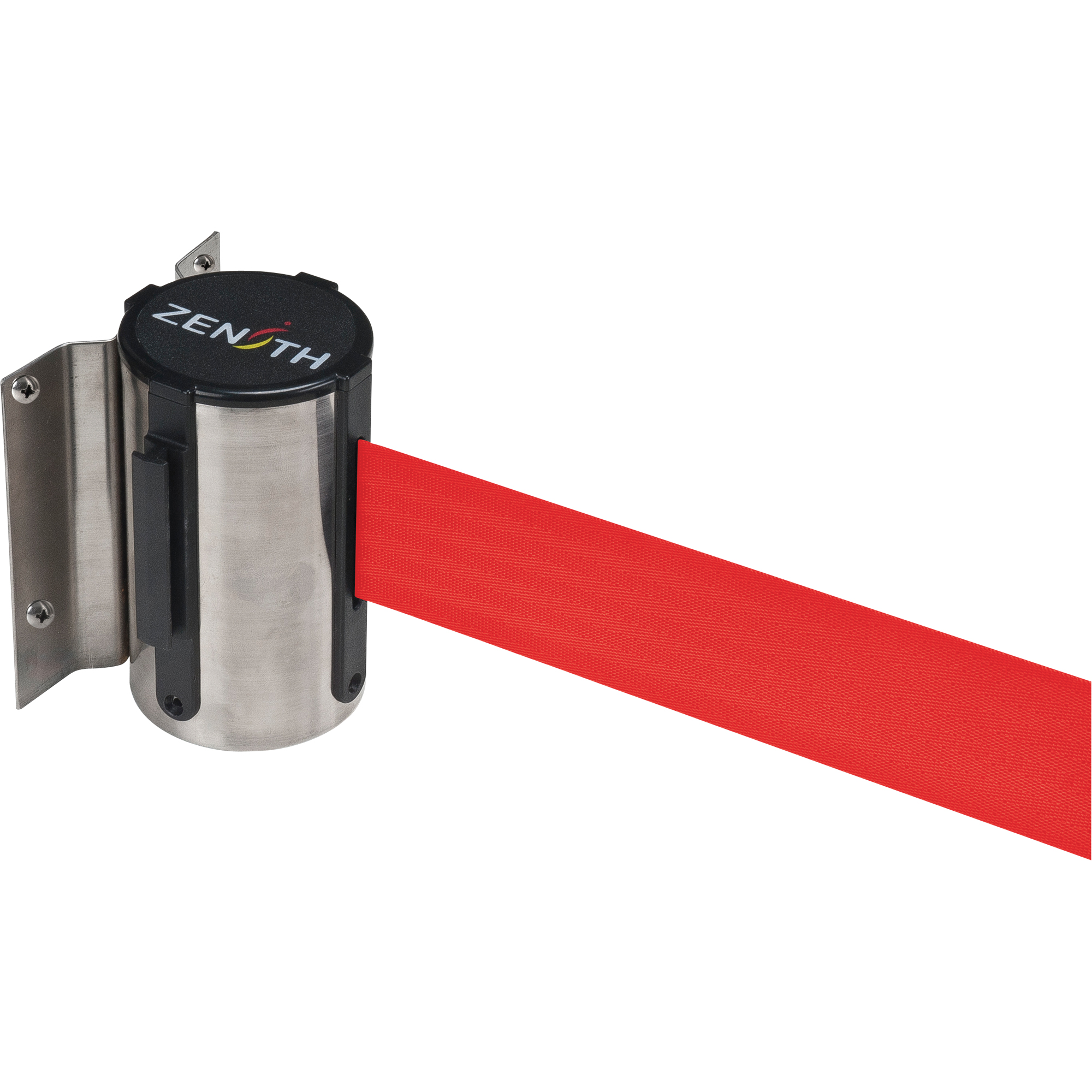 Barrière à fixation murale, Acier, Fixation par vis, 12', Ruban Rouge