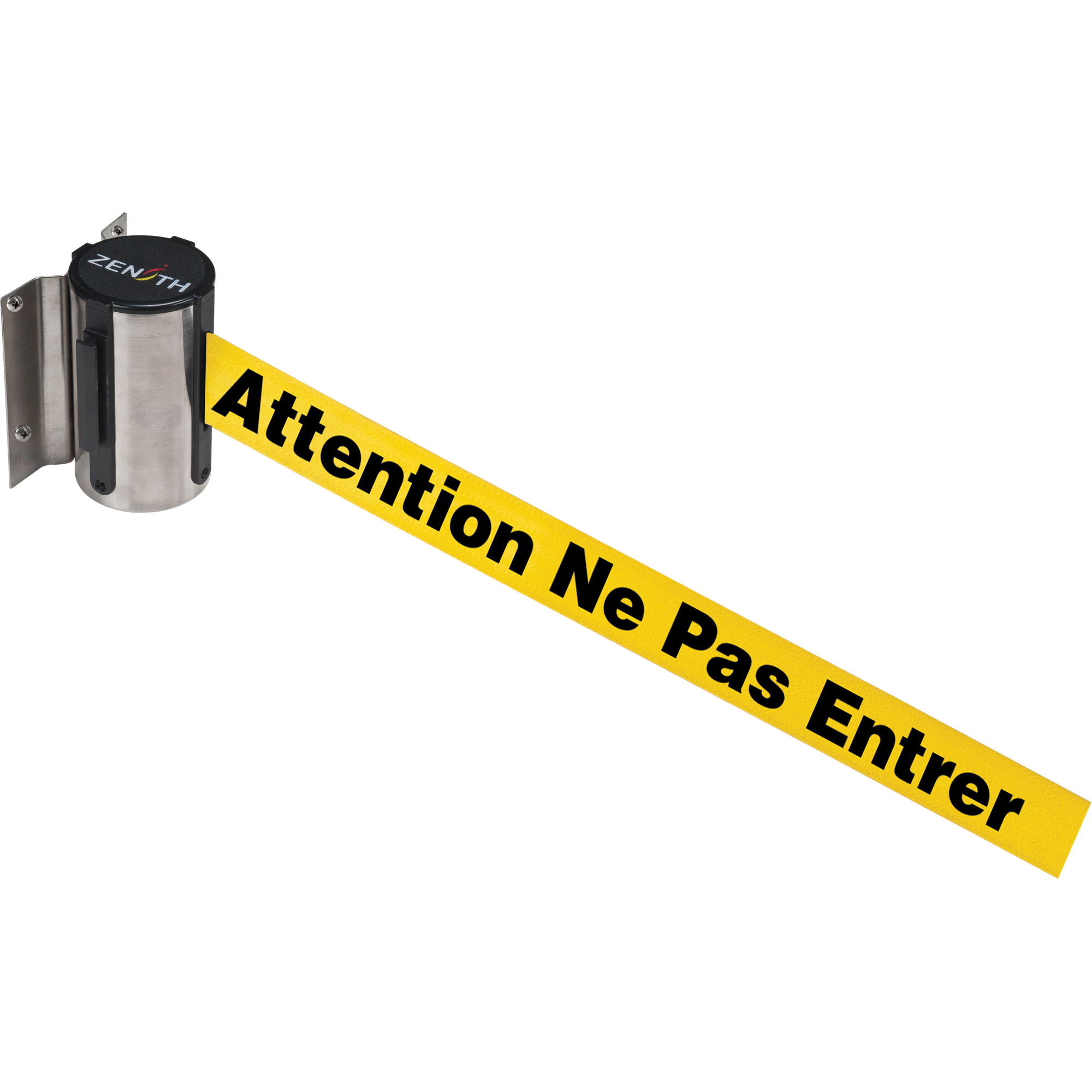 Barrière à fixation murale, Acier, Fixation par vis, 7', Ruban Jaune