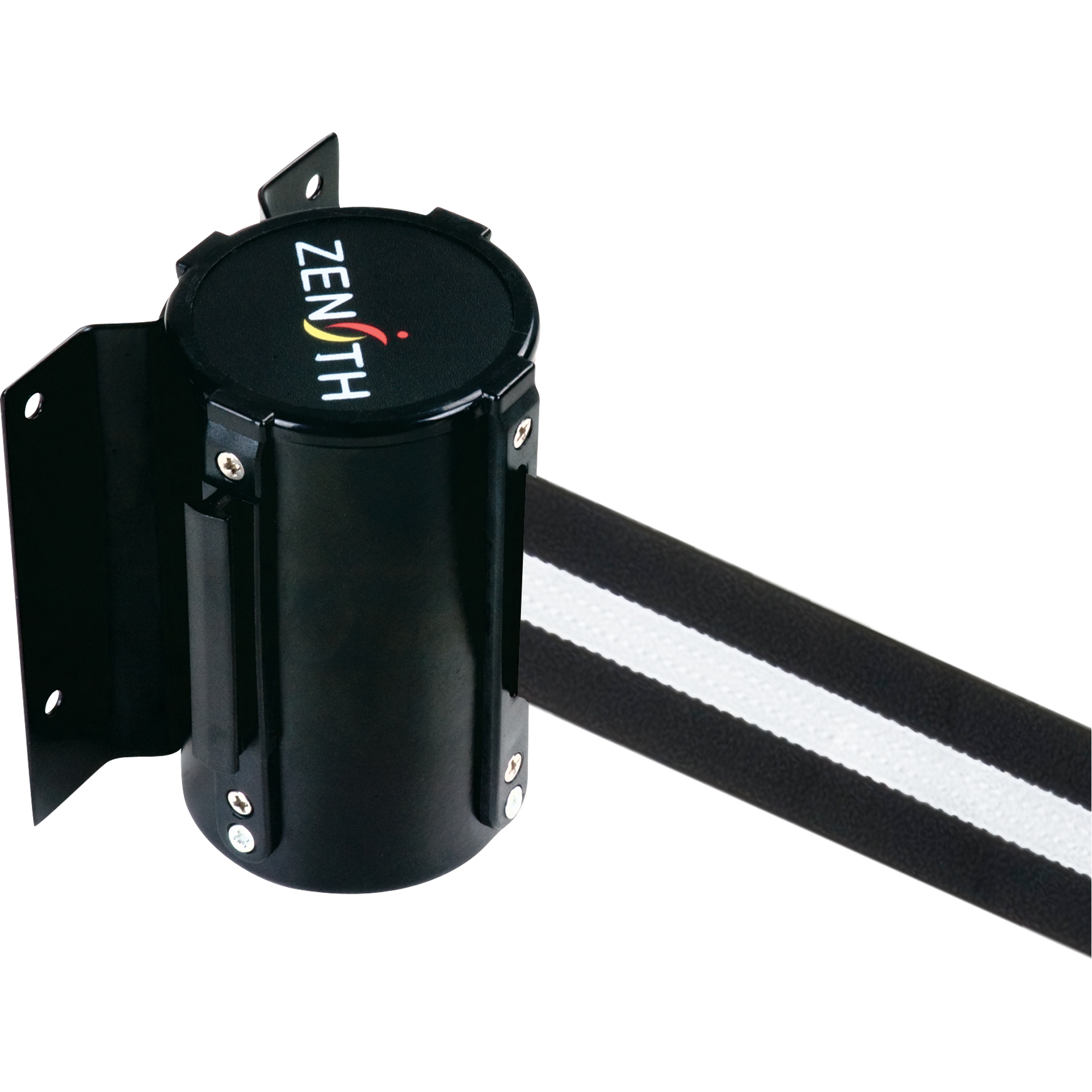 Barrière à fixation murale, Acier, Fixation par vis, 7', Ruban Noir/Blanc