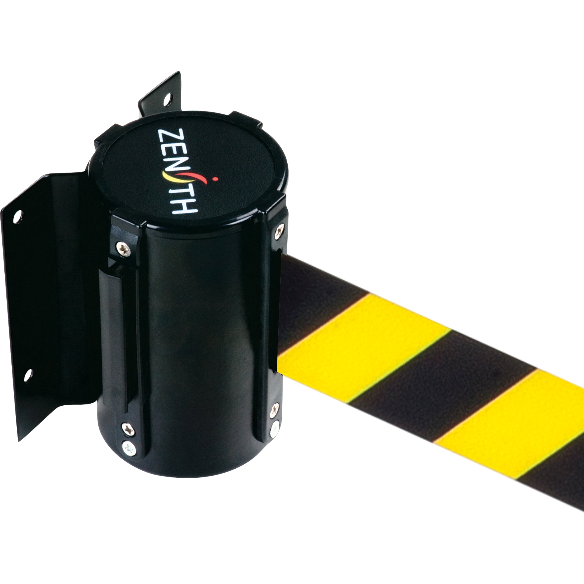 Barrière à fixation murale, Acier, Fixation par vis, 7', Ruban Noir/Jaune