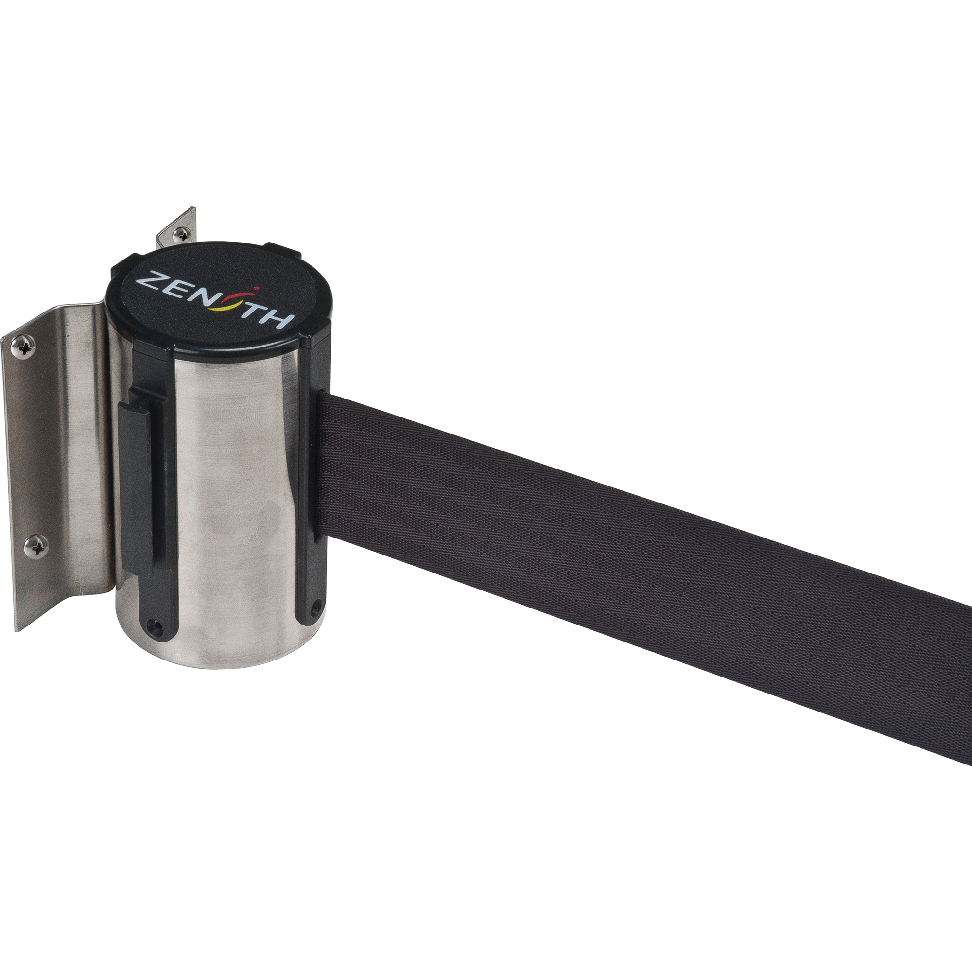 Barrière à fixation murale, Acier, Fixation par vis, 7', Ruban Noir