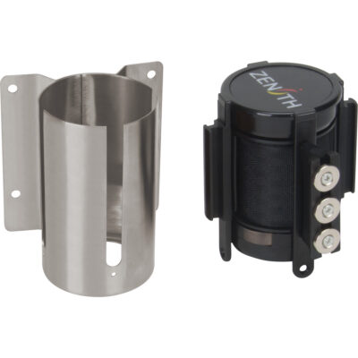Barrière à fixation murale avec ruban magnétique, Acier, Fixation par vis, 12', Ruban Noir