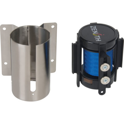 Barrière à fixation murale avec ruban magnétique, Acier, Fixation par vis, 7', Ruban Bleu