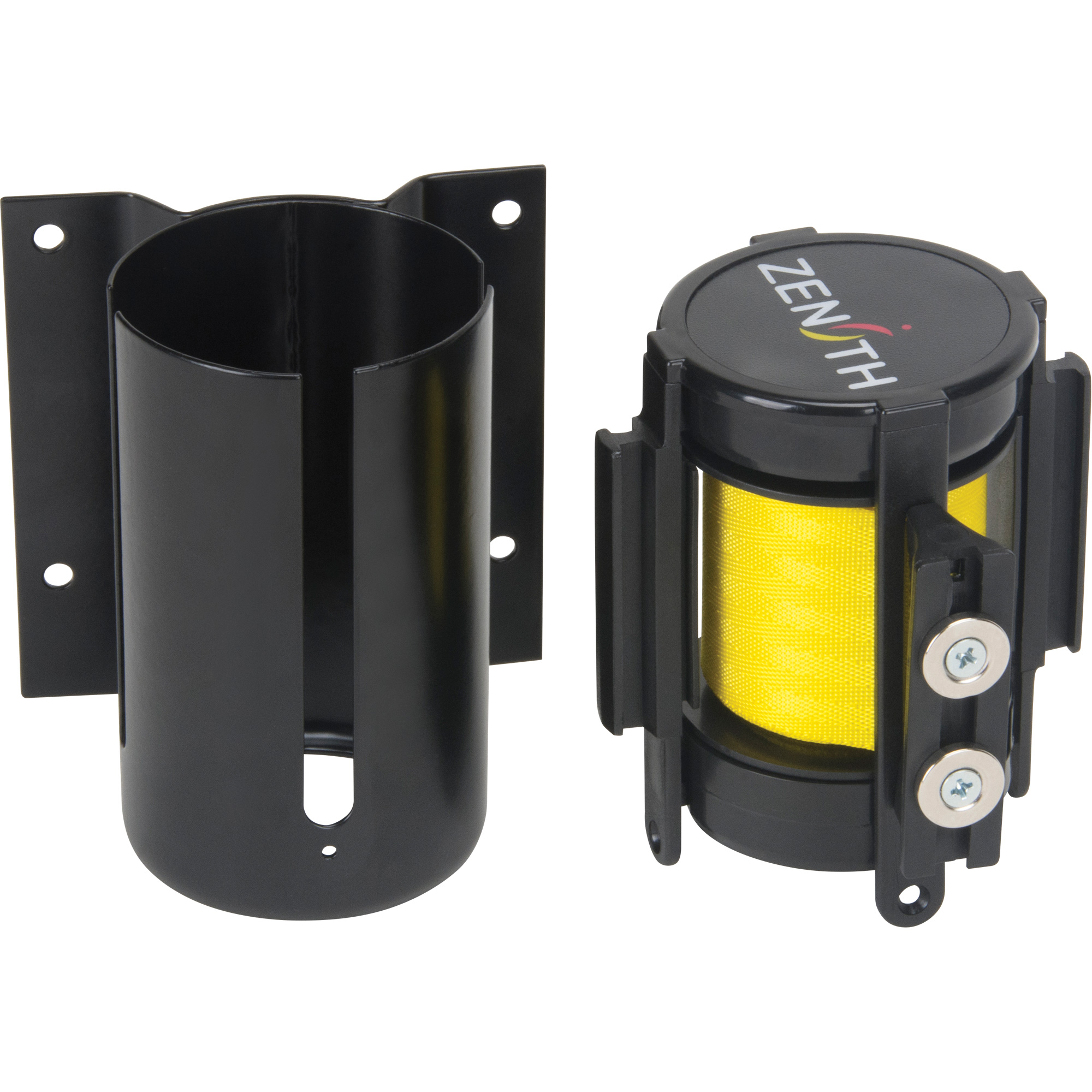 Barrière à fixation murale avec ruban magnétique, Acier, Fixation par vis, 7', Ruban Jaune