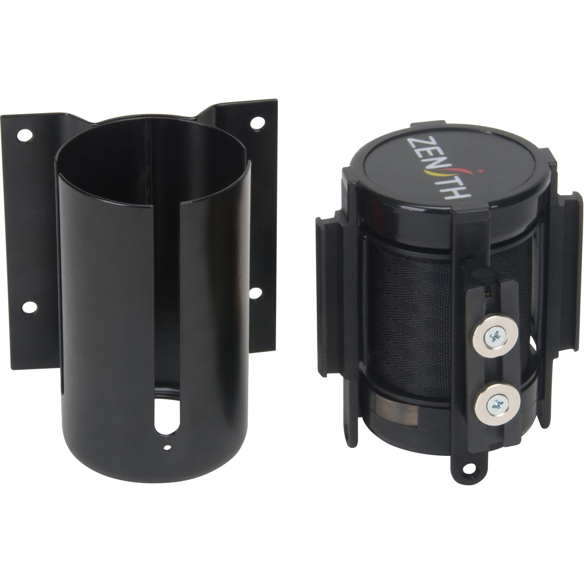 Barrière à fixation murale avec ruban magnétique, Acier, Fixation par vis, 7', Ruban Noir