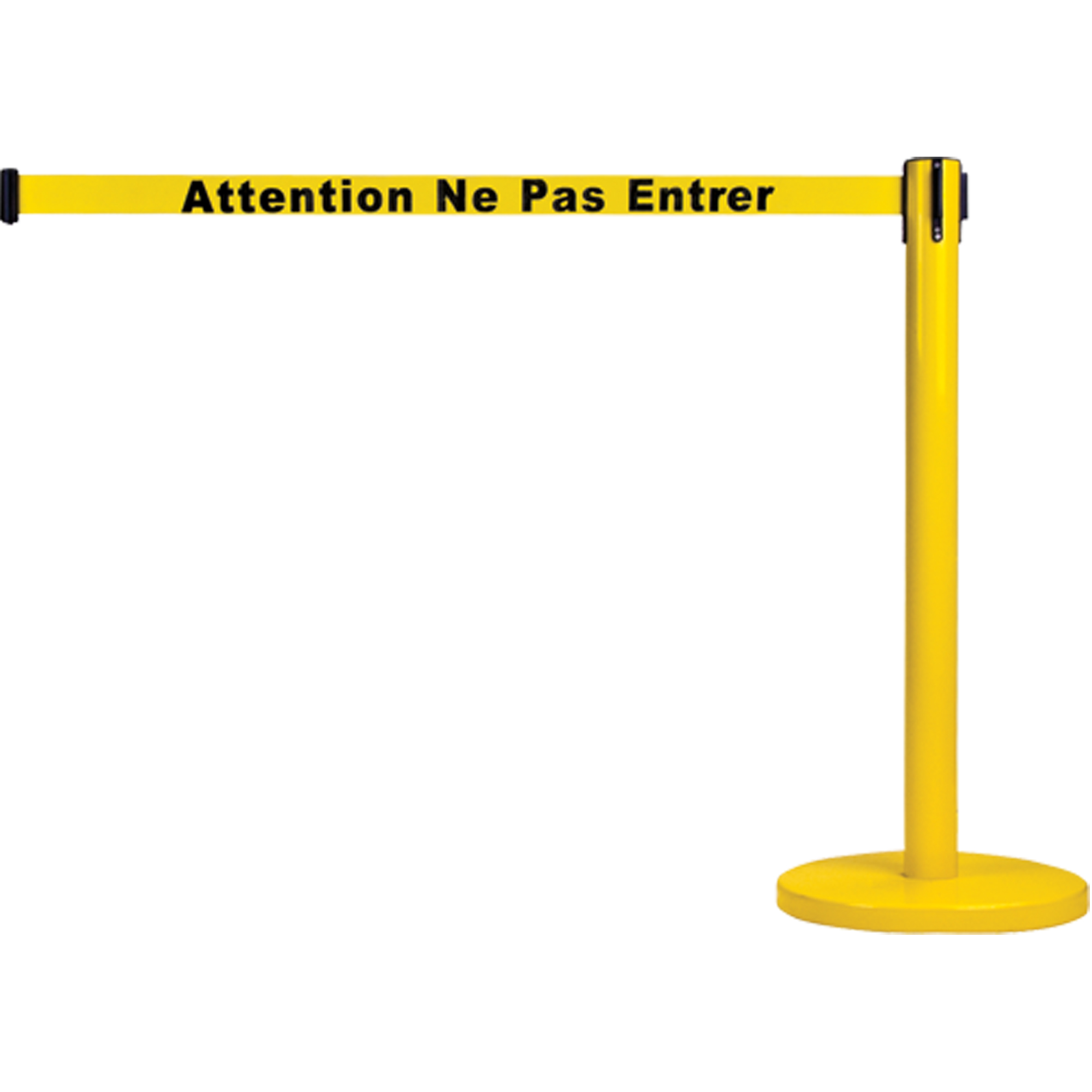 Barrière autonome pour le contrôle des foules, Acier, 35" h, Ruban Jaune, Longueur du ruban 7'
