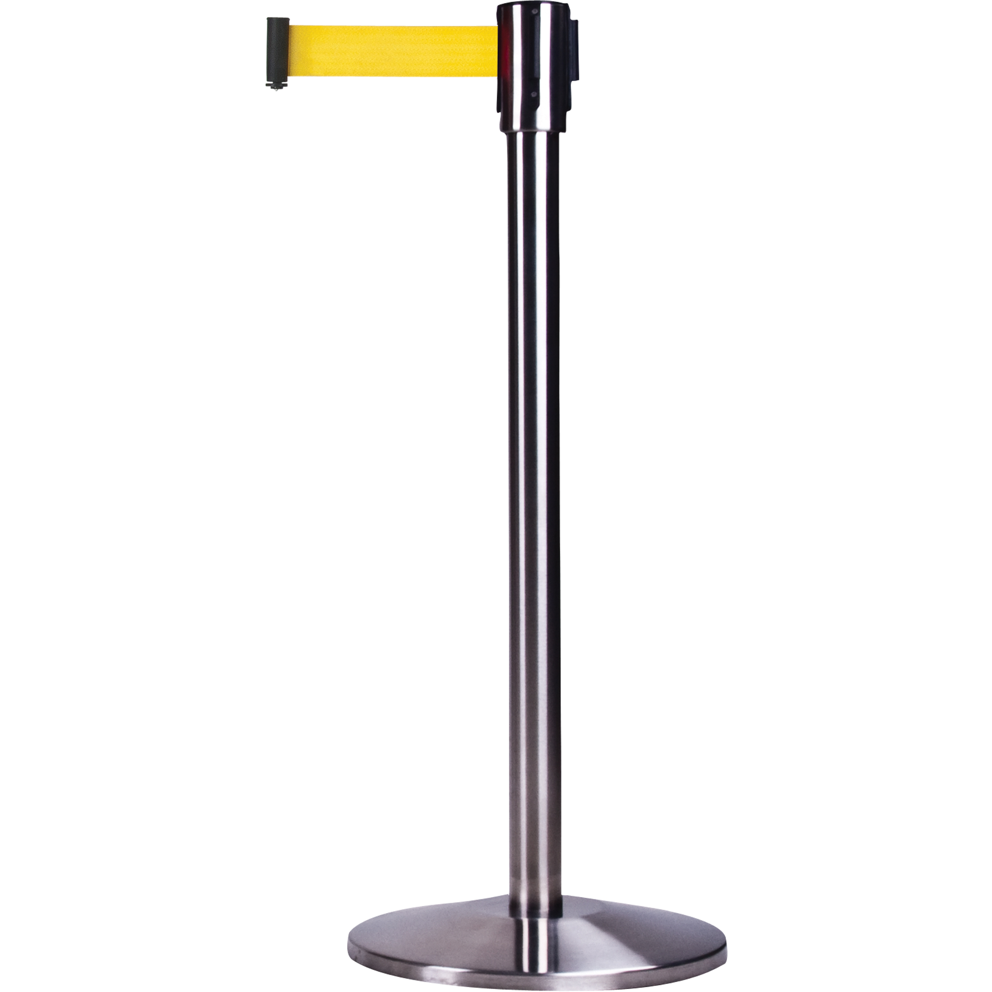 Barrières sur pieds pour le contrôle des foules, Acier, 35" h, Ruban Jaune, Longueur du ruban 7'
