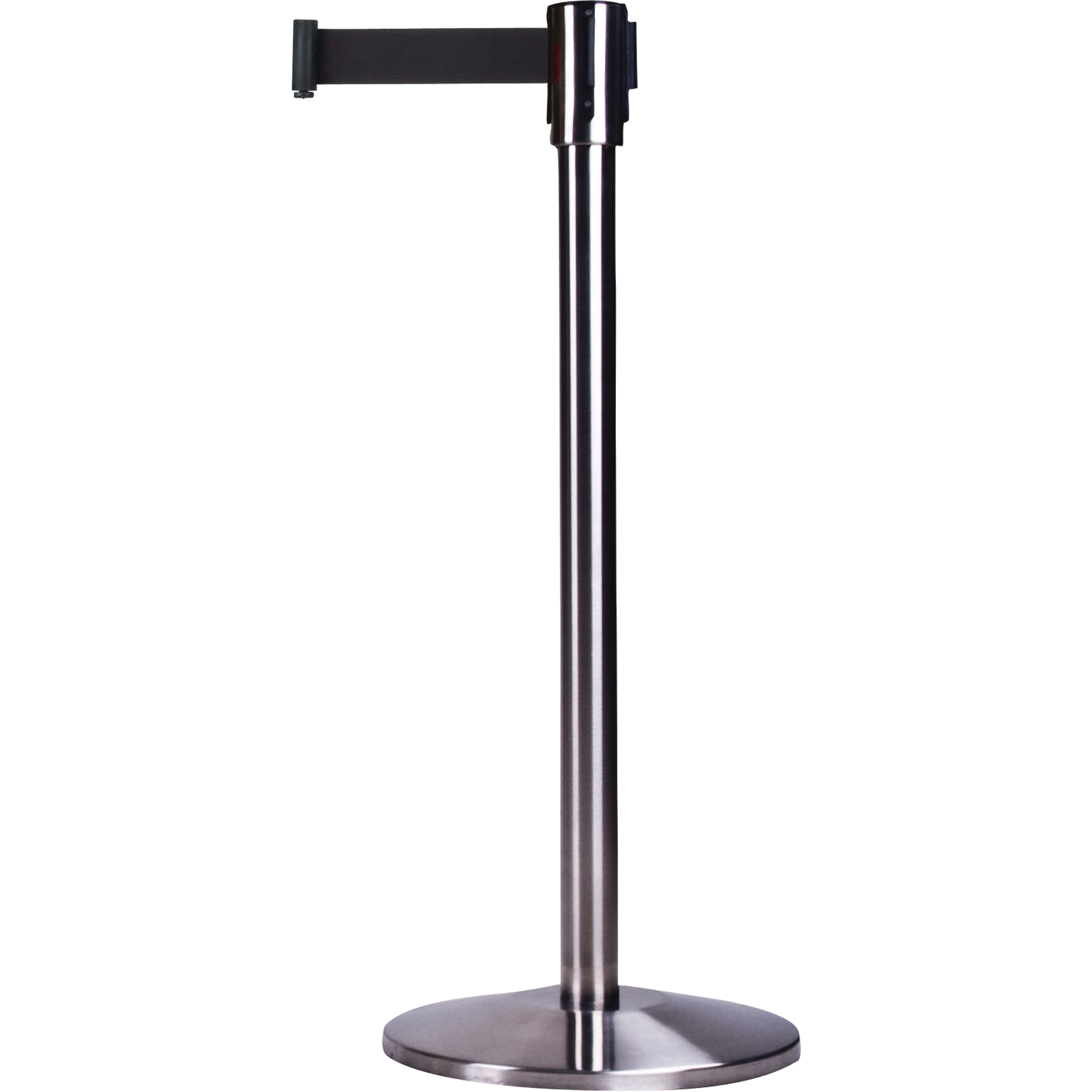 Barrières sur pieds pour le contrôle des foules, Acier, 35" h, Ruban Noir, Longueur du ruban 12'