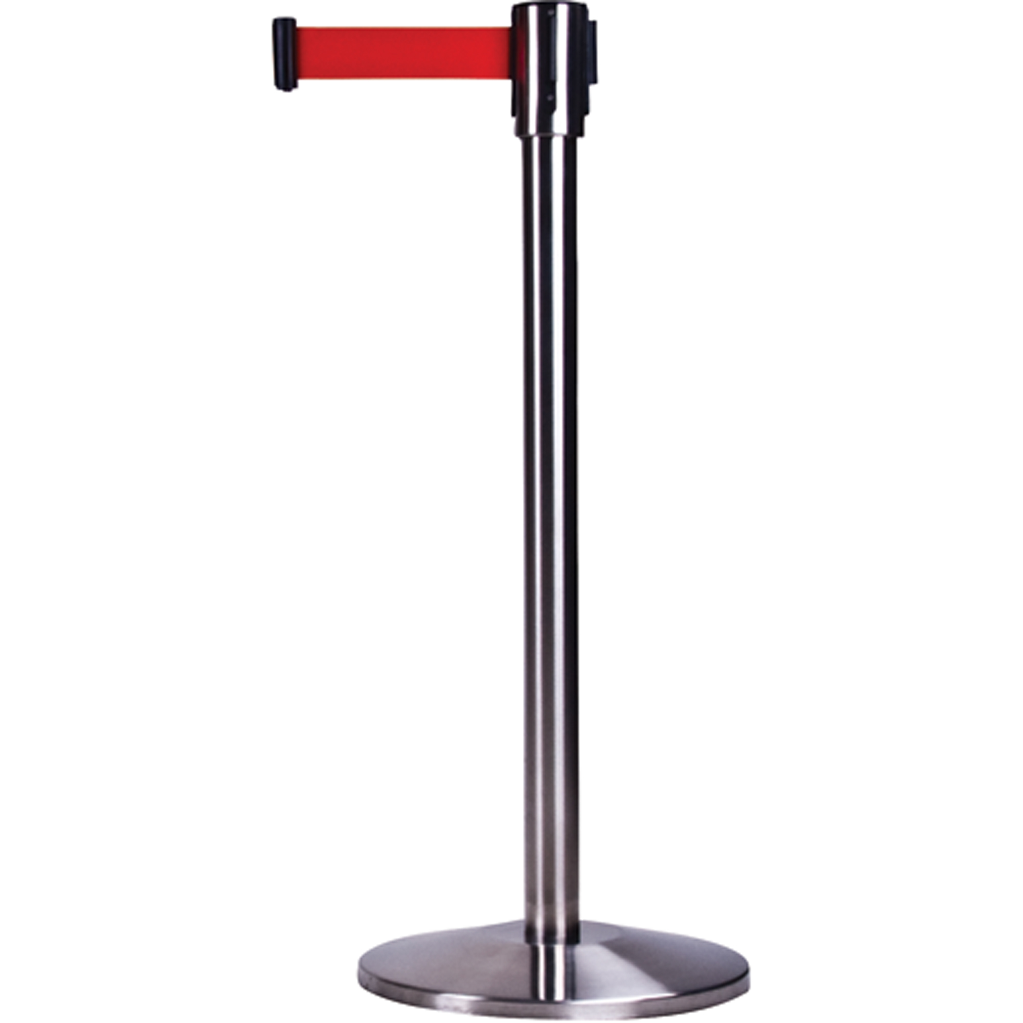 Barrières sur pieds pour le contrôle des foules, Acier, 35" h, Ruban Rouge, Longueur du ruban 7'