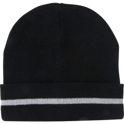 Bonnet en tricot avec bande réfléchissante argentée, Taille unique, Noir