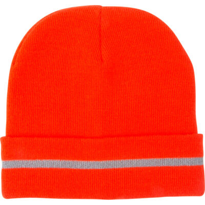 Bonnet en tricot haute visibilité avec bande réfléchissante, Orange haute visibilité, Acrylique