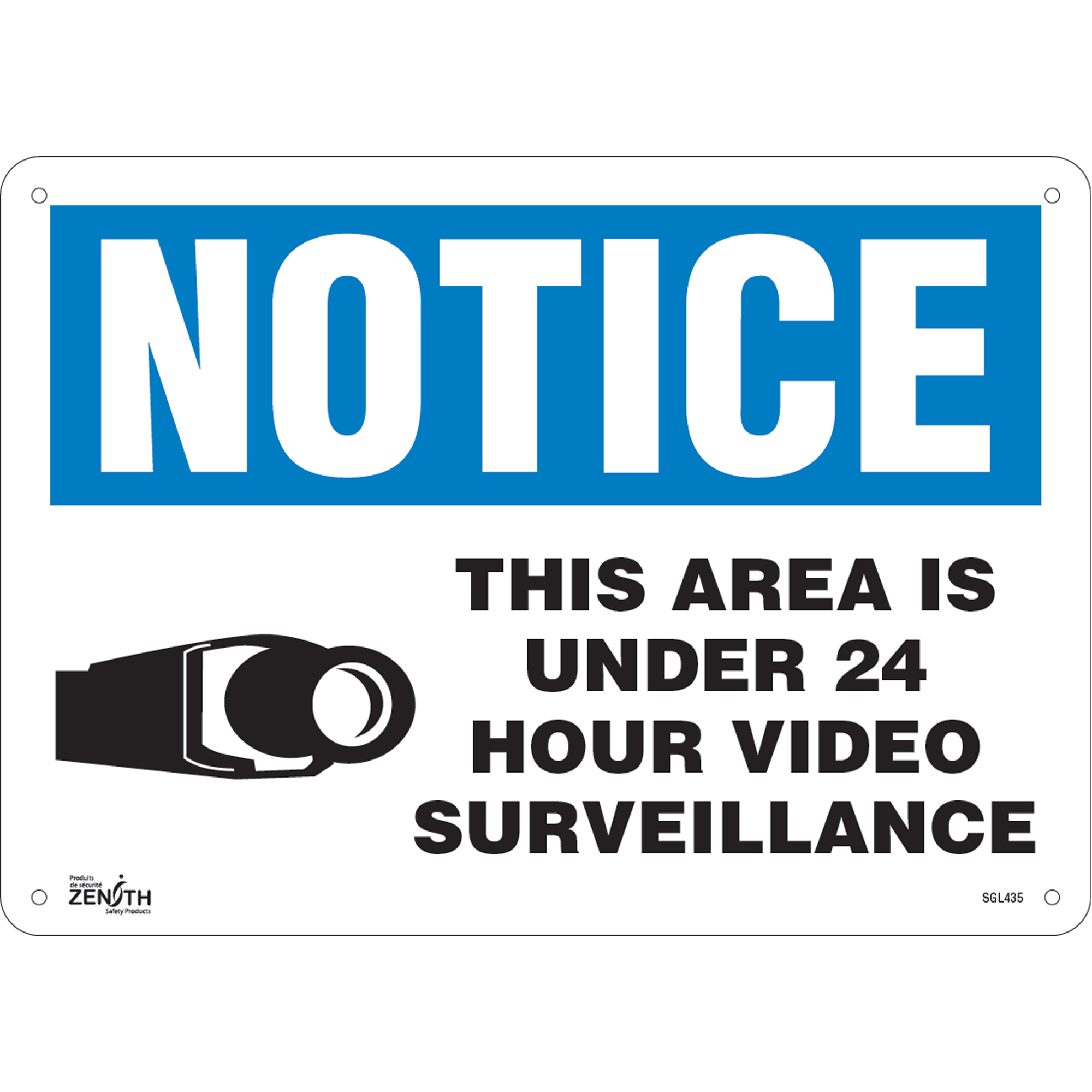 Enseigne «24 Hour Surveillance», 10" x 14", Plastique, Anglais avec pictogramme